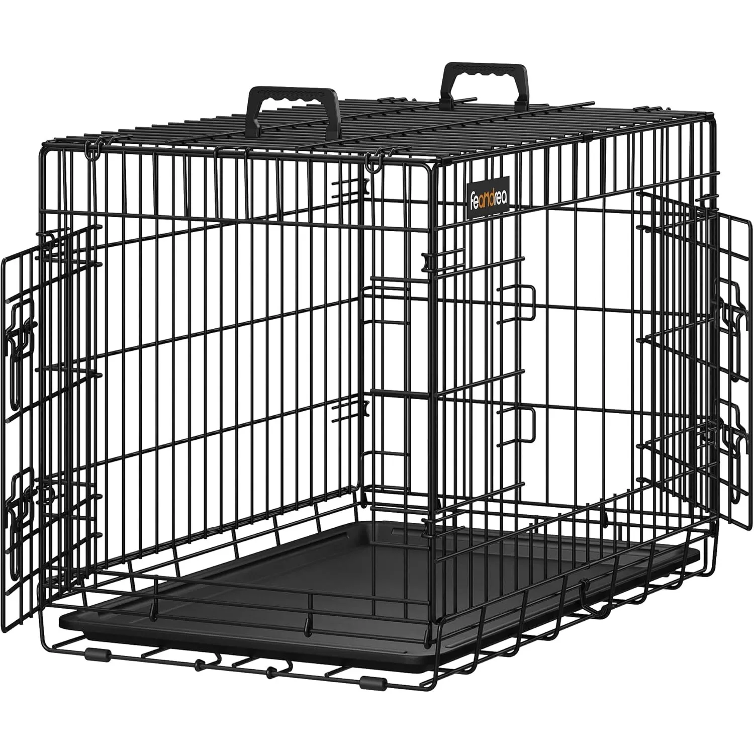 Feandrea Hundekäfig, klappbar, mit 2 Türen, ausziehbare Kunststoffschale, 77,5 x 48,5 x 55,5 cm, M, schwarz PPD30H
