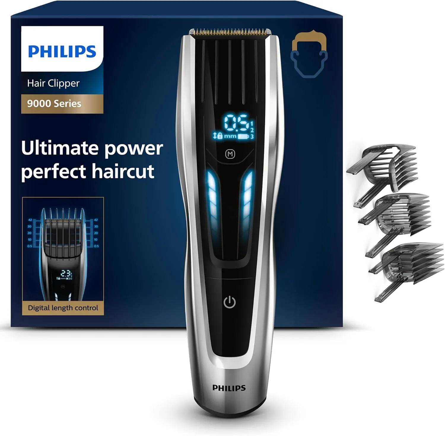 Philips Series 9000 Haarschneider mit 400 Längeneinstellungen, langlebigen Titaniumklingen & digitaler Touch-Steuerung …