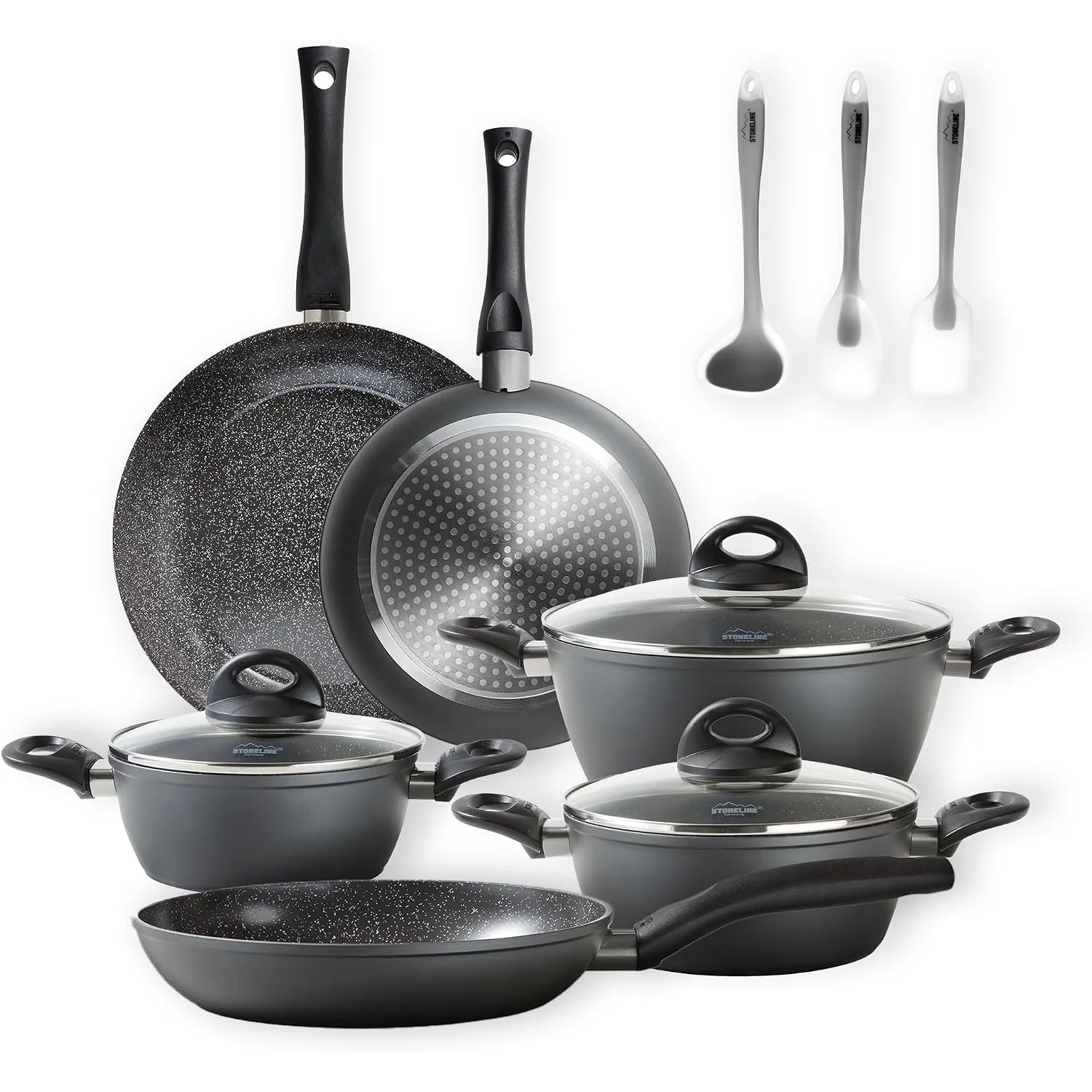 STONELINE Ceramic Keramikpfanne Töpfe Set 14 teilig 18/20/24 cm Töpfe Pfannen PFAS-frei Topfset Pfannenset Induktion Ko…