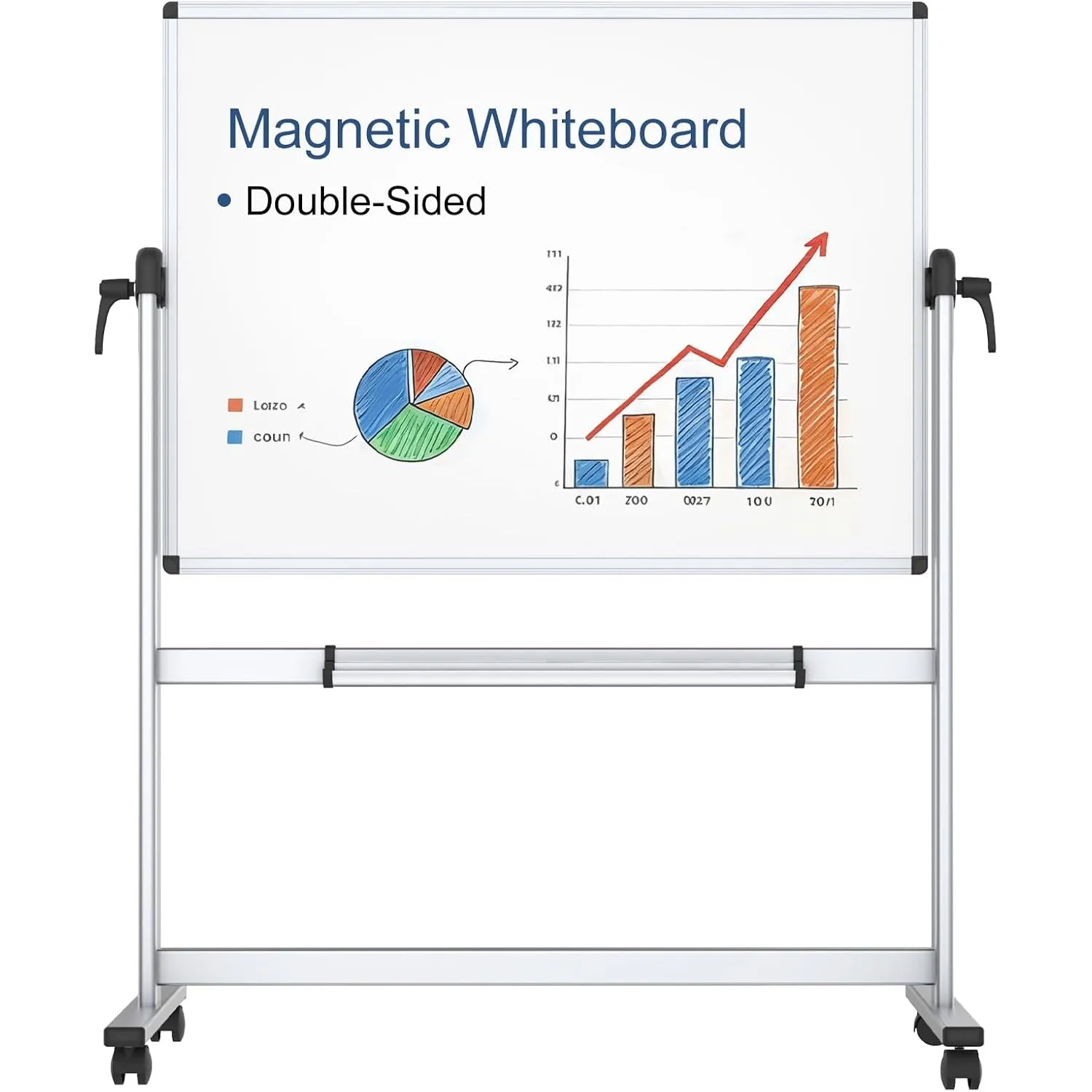 VIZ-PRO Drehbares Mobiles Whiteboard 120 x 90 cm, Doppelseitig Magnetisch