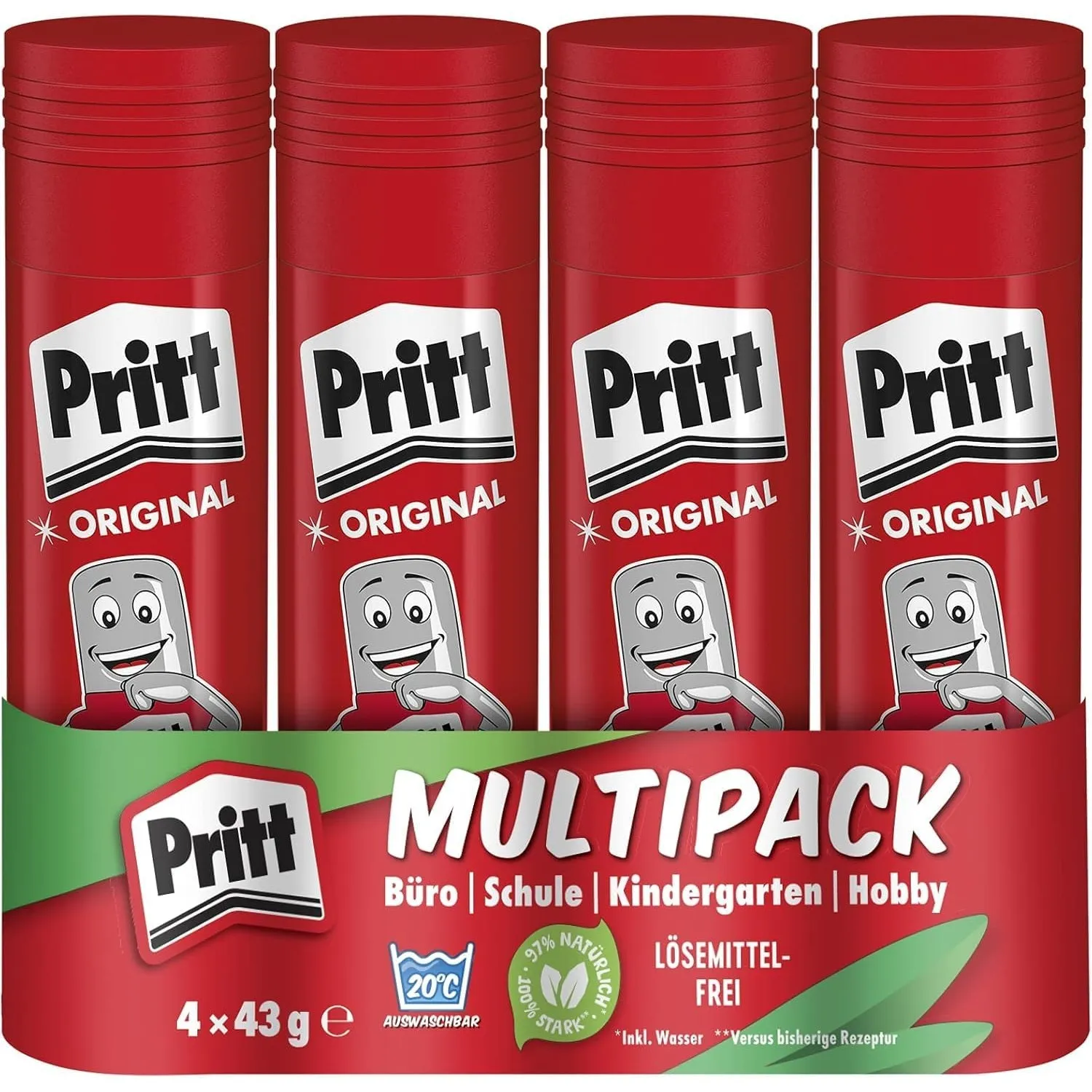 Pritt Klebestift, kinderfreundlicher Kleber für Schule & Büro, 4x43g