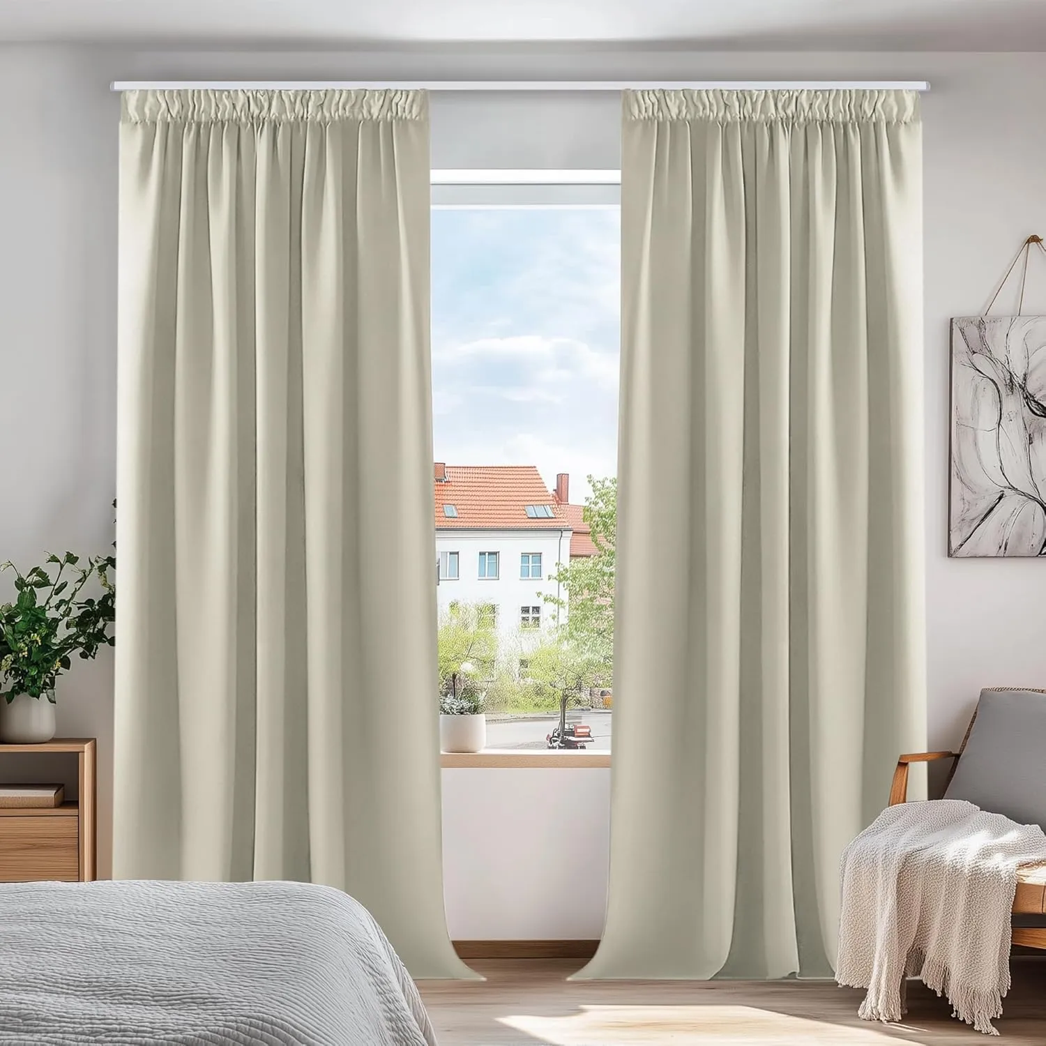 Deconovo Verdunkelungsvorhang Kräuselband Gardinen Schlafzimmer Thermogardine Kälteschutz, 183x117cm(HöhexBreite), Hell…