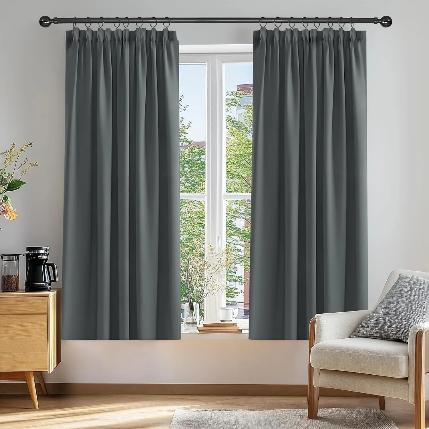 Deconovo Gardinen Blickdicht Kräuselband Dicke Gardinen Wohnzimmer Vorhang Verdunkelung Kälteschutz, 138x168cm(HöhexBre…