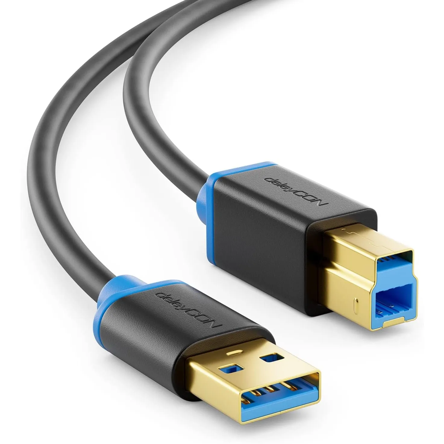 deleyCON 3,0m USB 3.0 Super Speed Kabel USB-A auf USB-B - Schwarz
