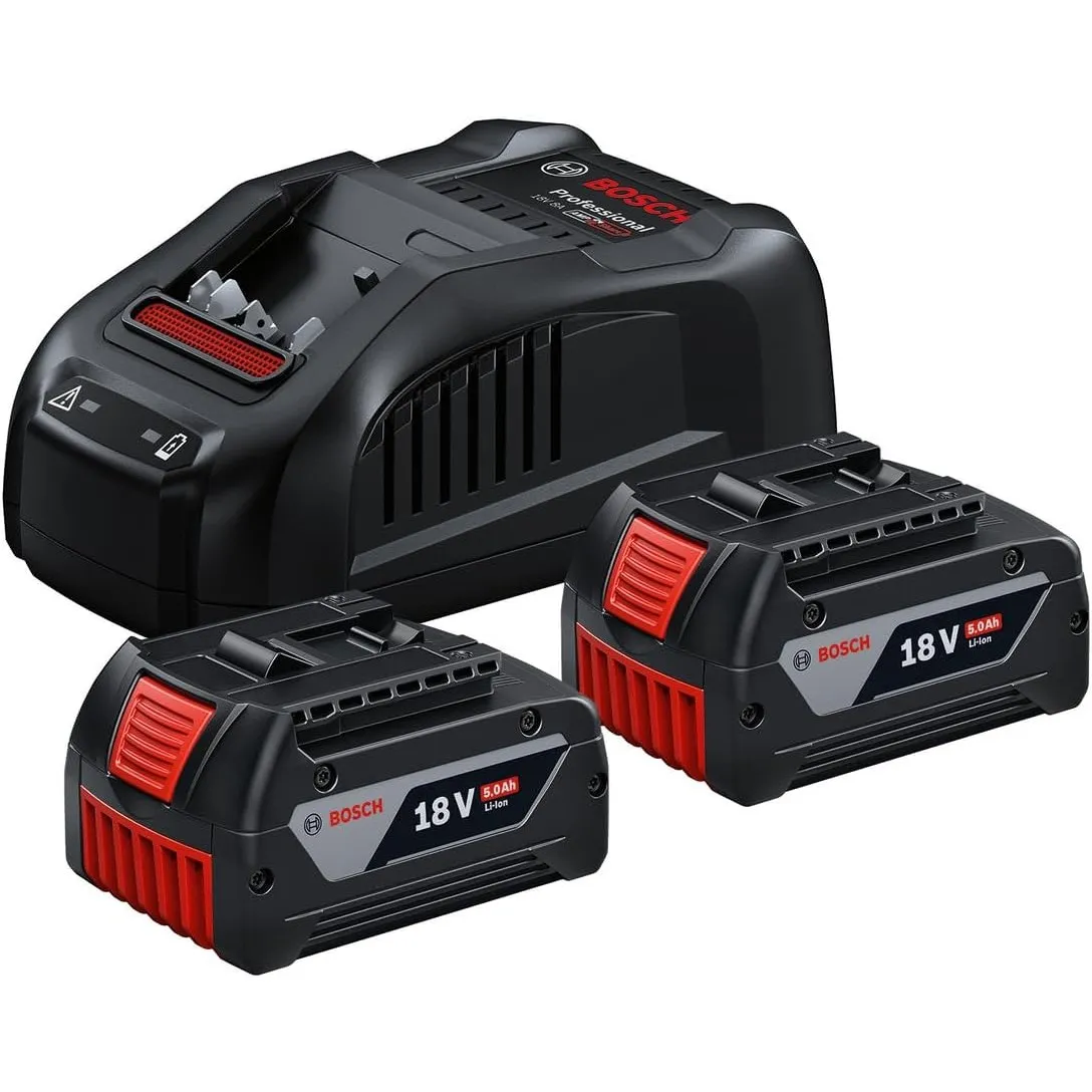 Bosch Professional 18V System Akku Starter-Set: 2x GBA 18V 5.0Ah Akku + Schnellladegerät GAL 1880 CV