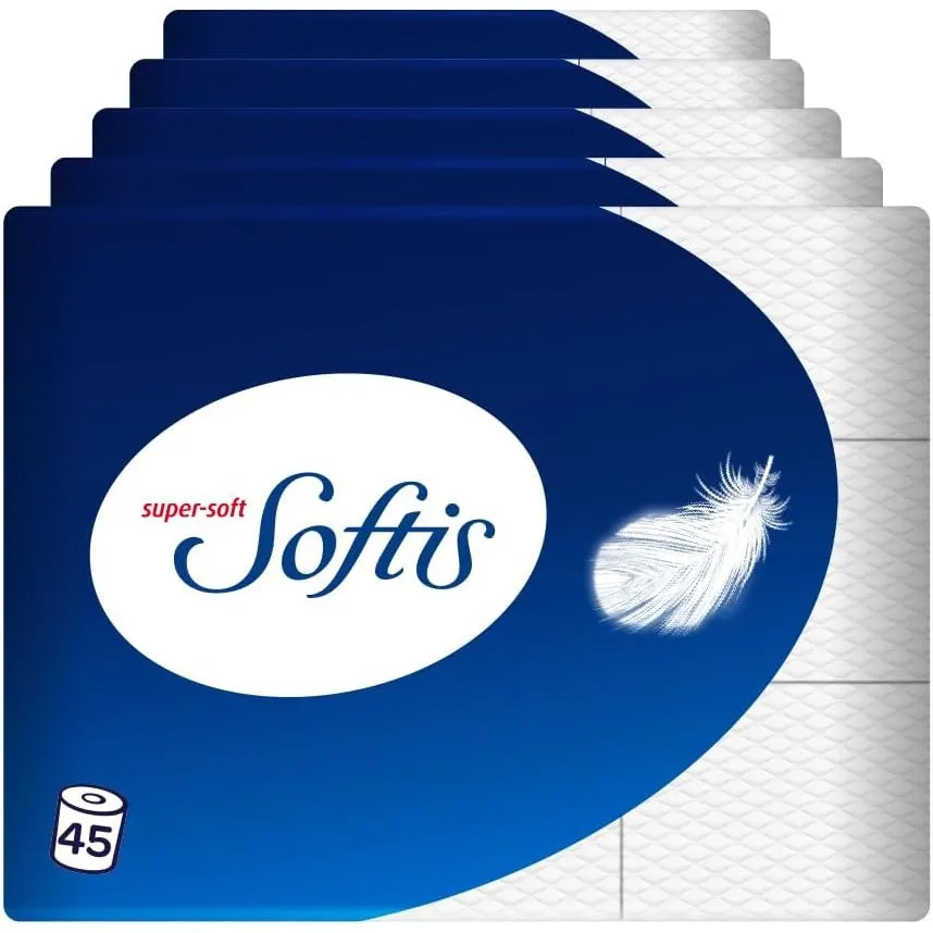 Softis 4-lagiges Toilettenpapier | 45 Rollen-Packung (5 x 9 Einzelpackungen) | 100 Blatt pro Rolle | Einzigartiges Soft…