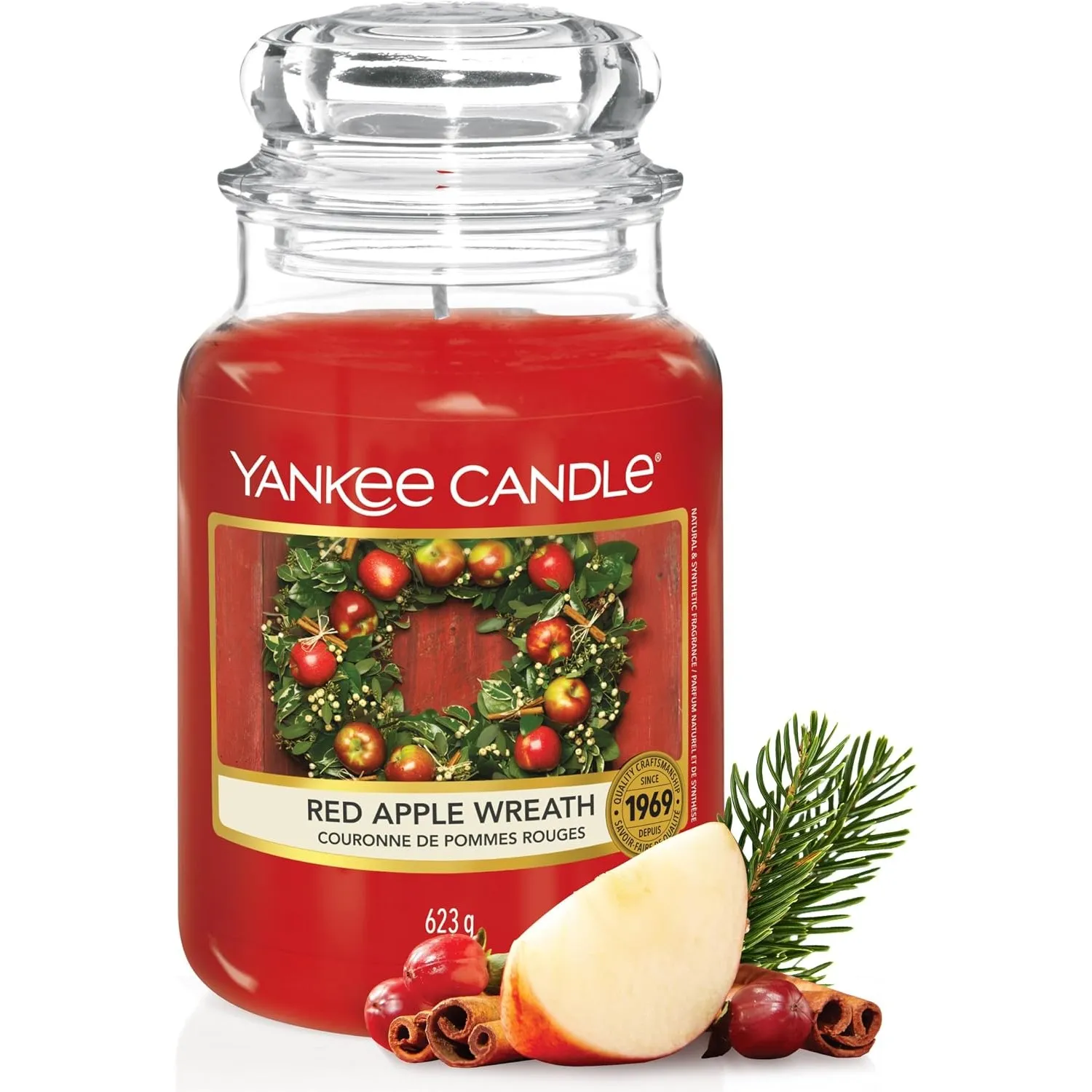 Yankee Candle Duftkerze im Glas (groß) | Red Apple Wreath | Kerze mit langer Brenndauer bis zu 150 Stunden | Perfekte G…