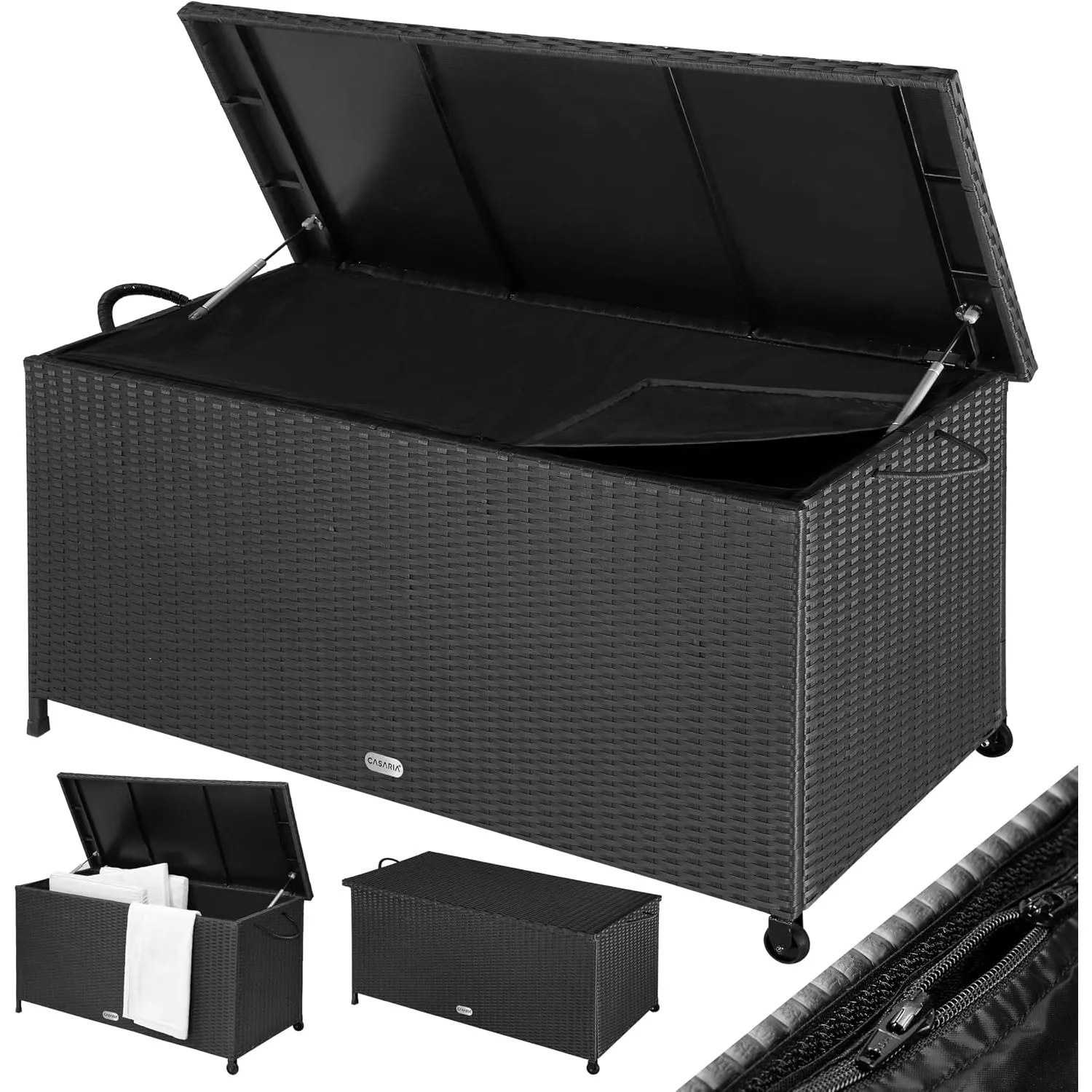 Casaria® Gartenbox Wetterfest 270L Volumen | 117x53cm, Aufbewahrungsbox mit Rollen, UV-Beständig, Handgriff, Gasdruckfe…