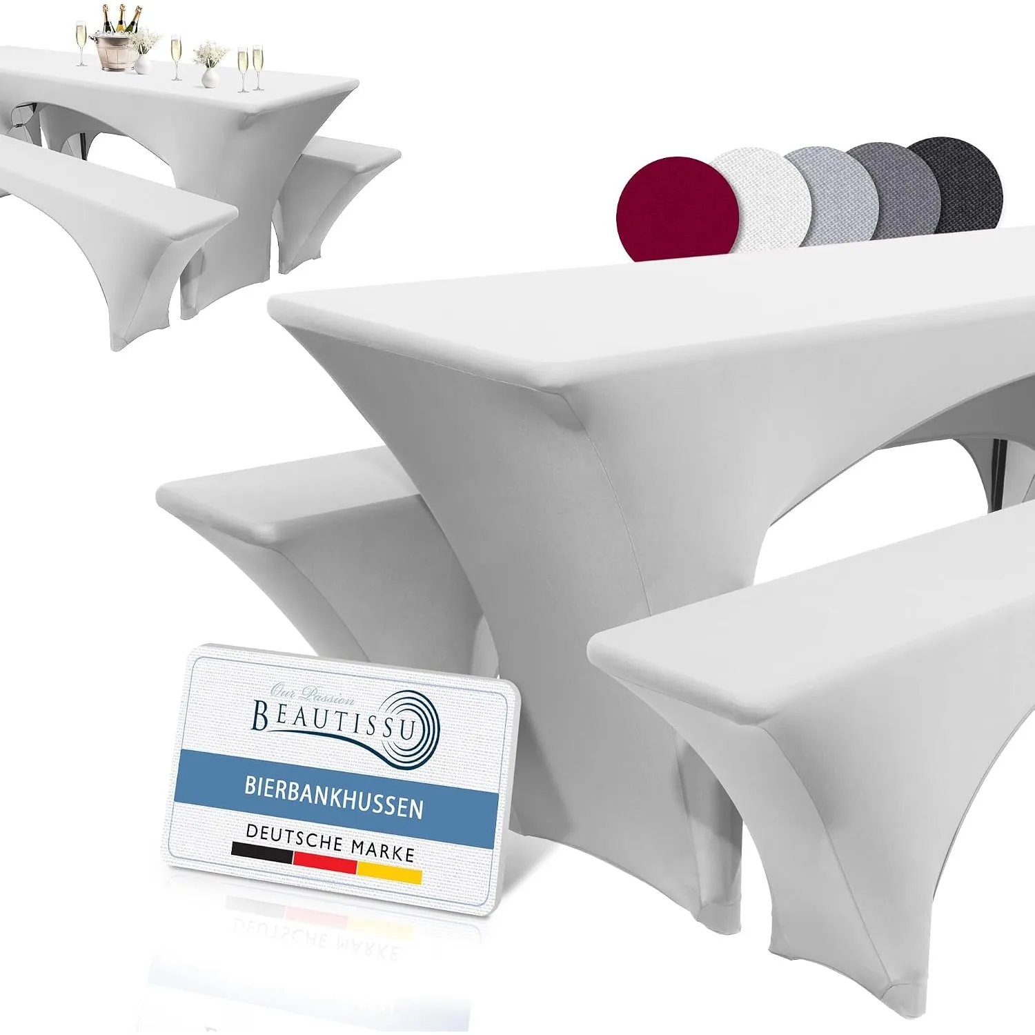 Beautissu Edles Stretchhussen Set 3tlg. für Biertisch + 2 Bierbank