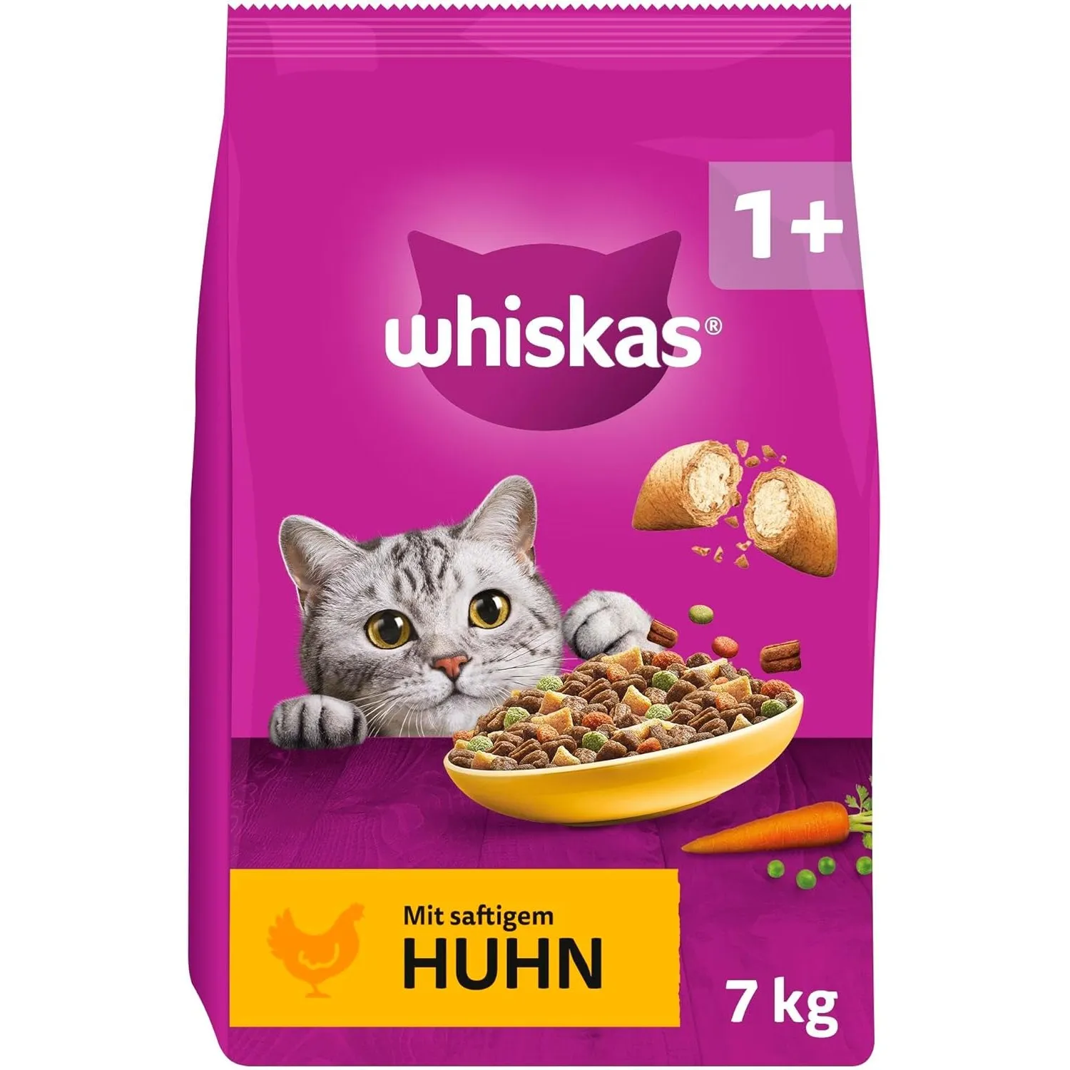 WHISKAS Trockenfutter für ausgewachsene Katzen 7kg mit Huhn