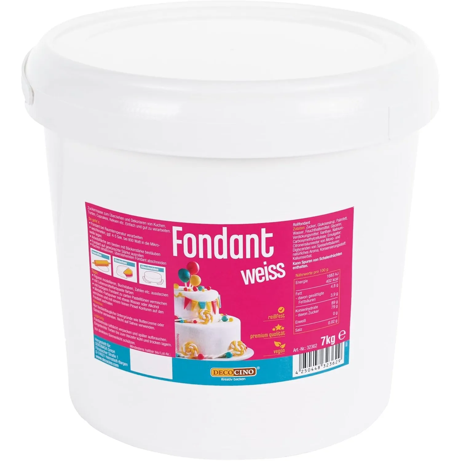 DECOCINO Fondant weiß – 7 Kilo Vorteilspack – ideal zum Verzieren von Kuchen, Torten, Cakepops – vegan & laktosefrei