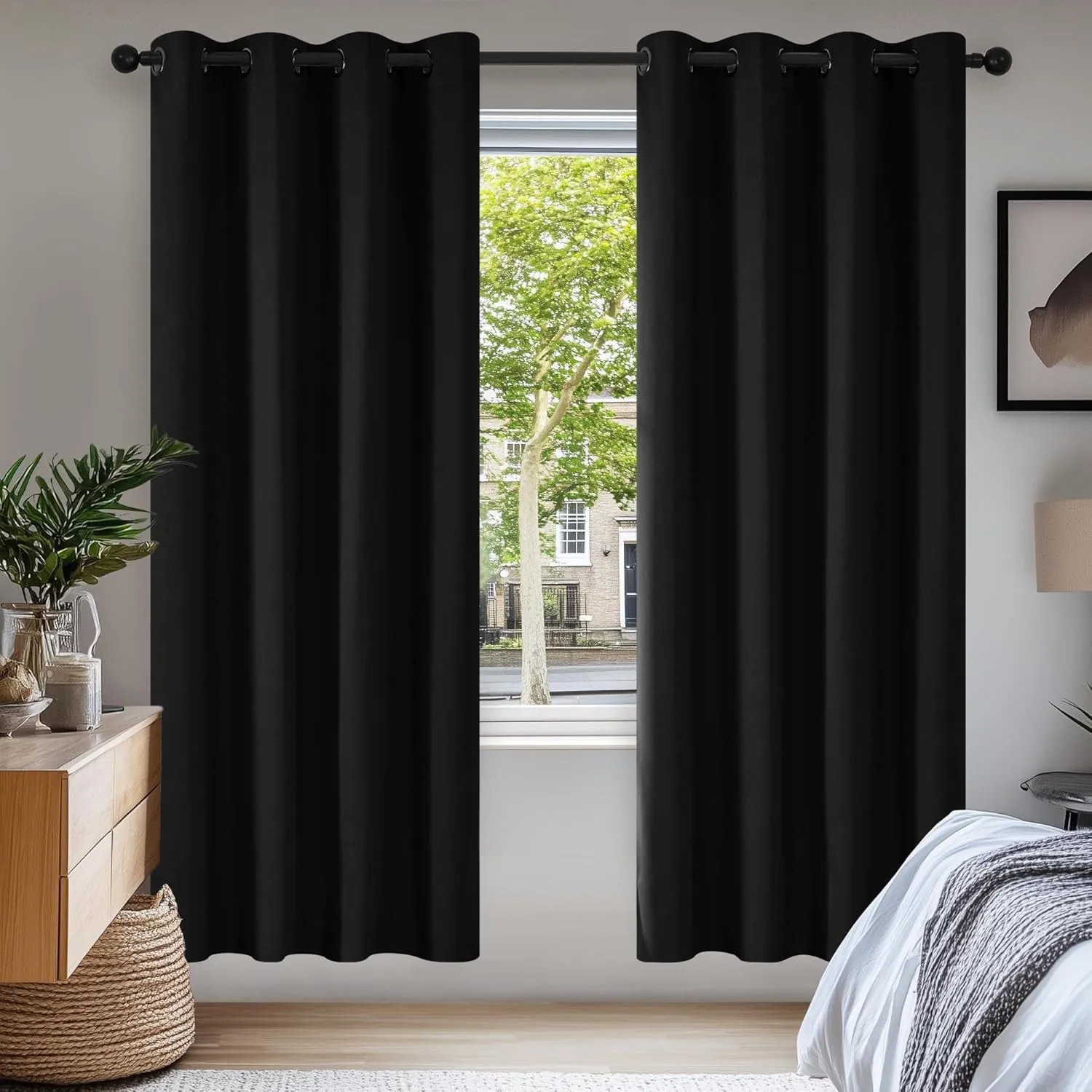 Deconovo Verdunkelungsvorhang Ösen Gardine Wohnzimmer 2er Set H 175 x B 140 cm Schwarz, Curtains for Living Room