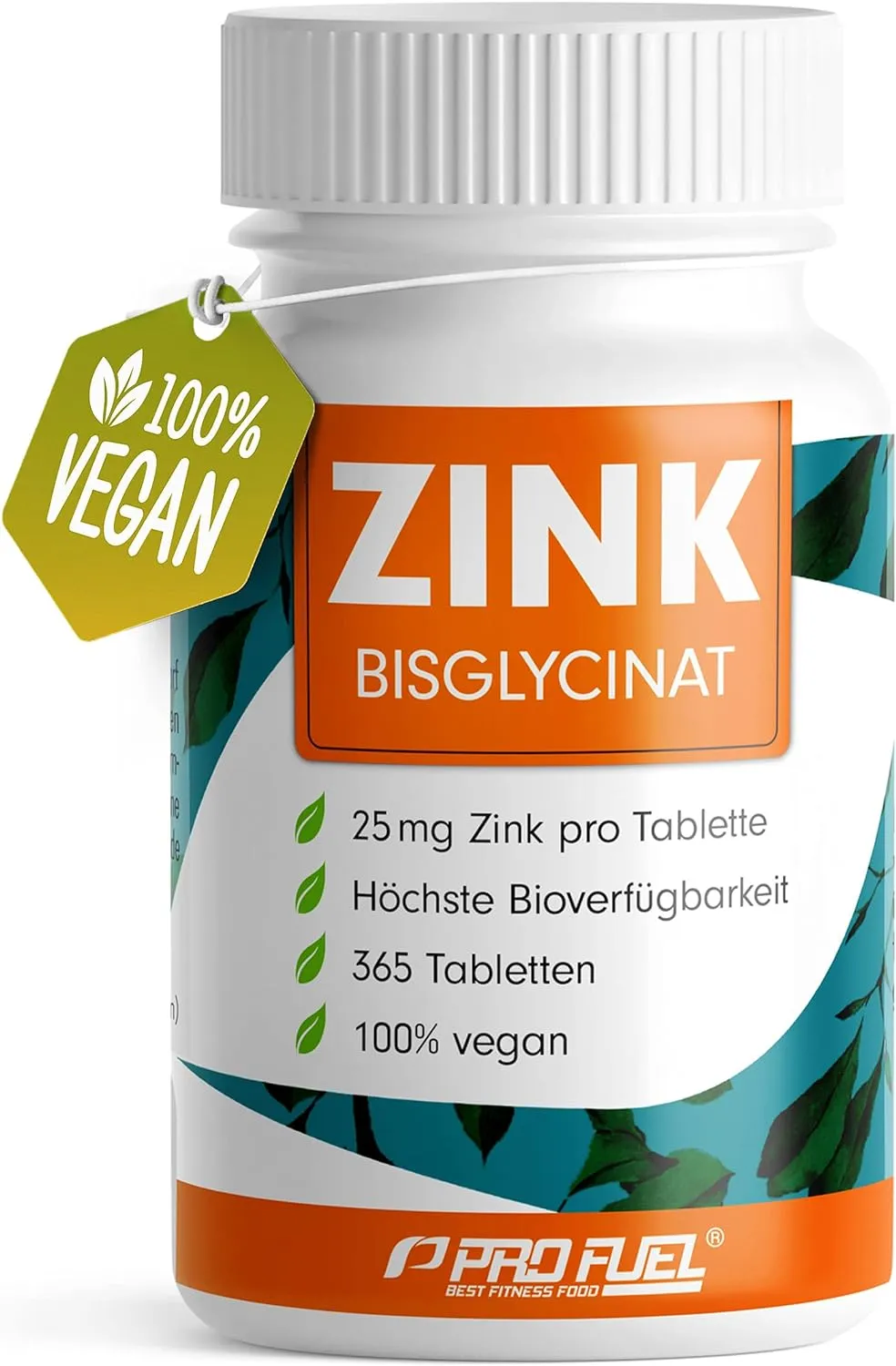 Zink 25mg - 365 Tabletten (vegan) mit Zink-Bisglycinat (Zink-Chelat) für höchste Bioverfügbarkeit - laborgeprüft mit Zertifikat - optimal hochdosiert - 1 Jahresvorrat - ProFuel