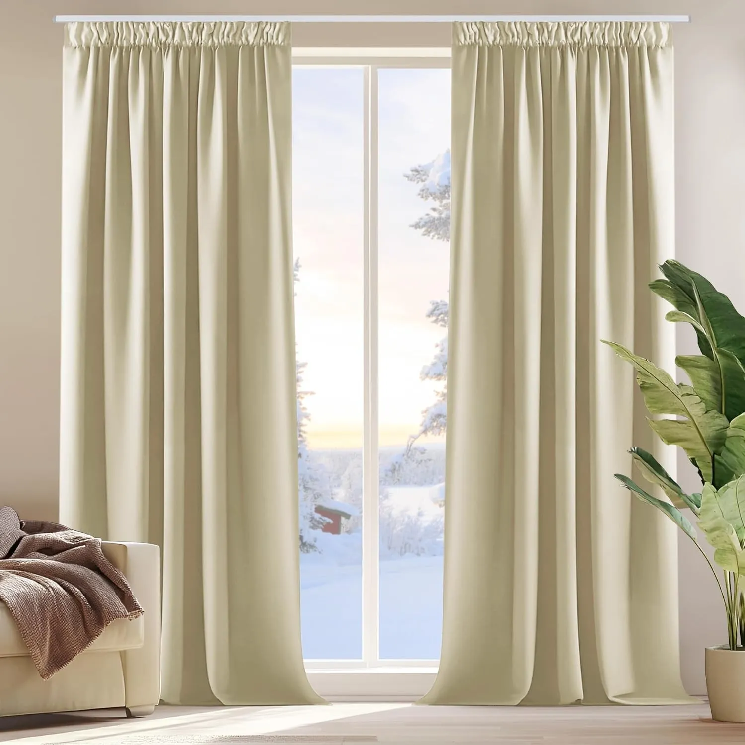 Deconovo Vorhang Verdunkelungsvorhang Kräuselband Gardinen Wohnzimmer Blickidcht Winter, 245x140cm(HöhexBreite), Beige,…