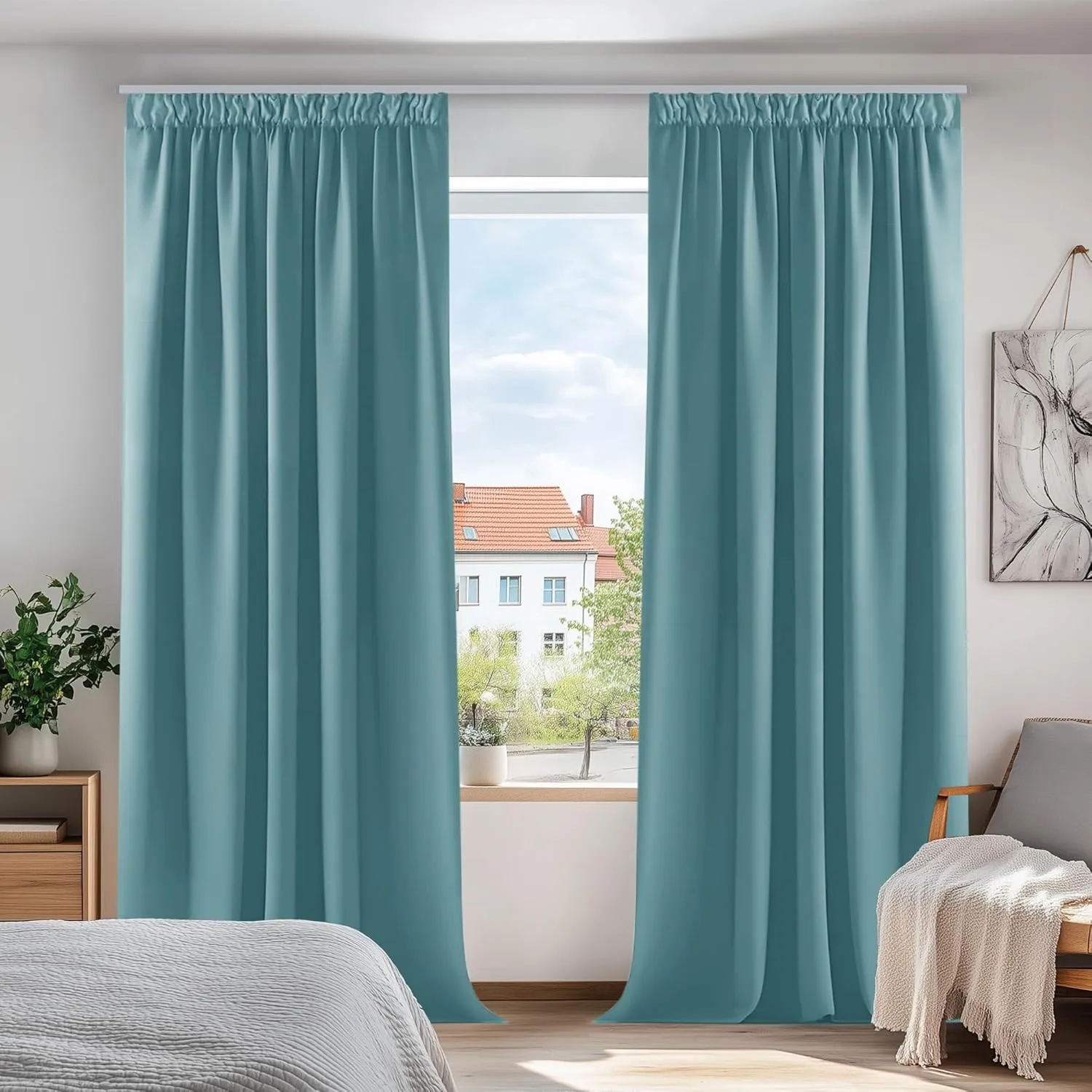 Deconovo Vorhang Verdunkelung Wohnzimmer Thermogardine Kräuselband Gardinen Schlafzimmer, 245x140cm(HöhexBreite), Himme…