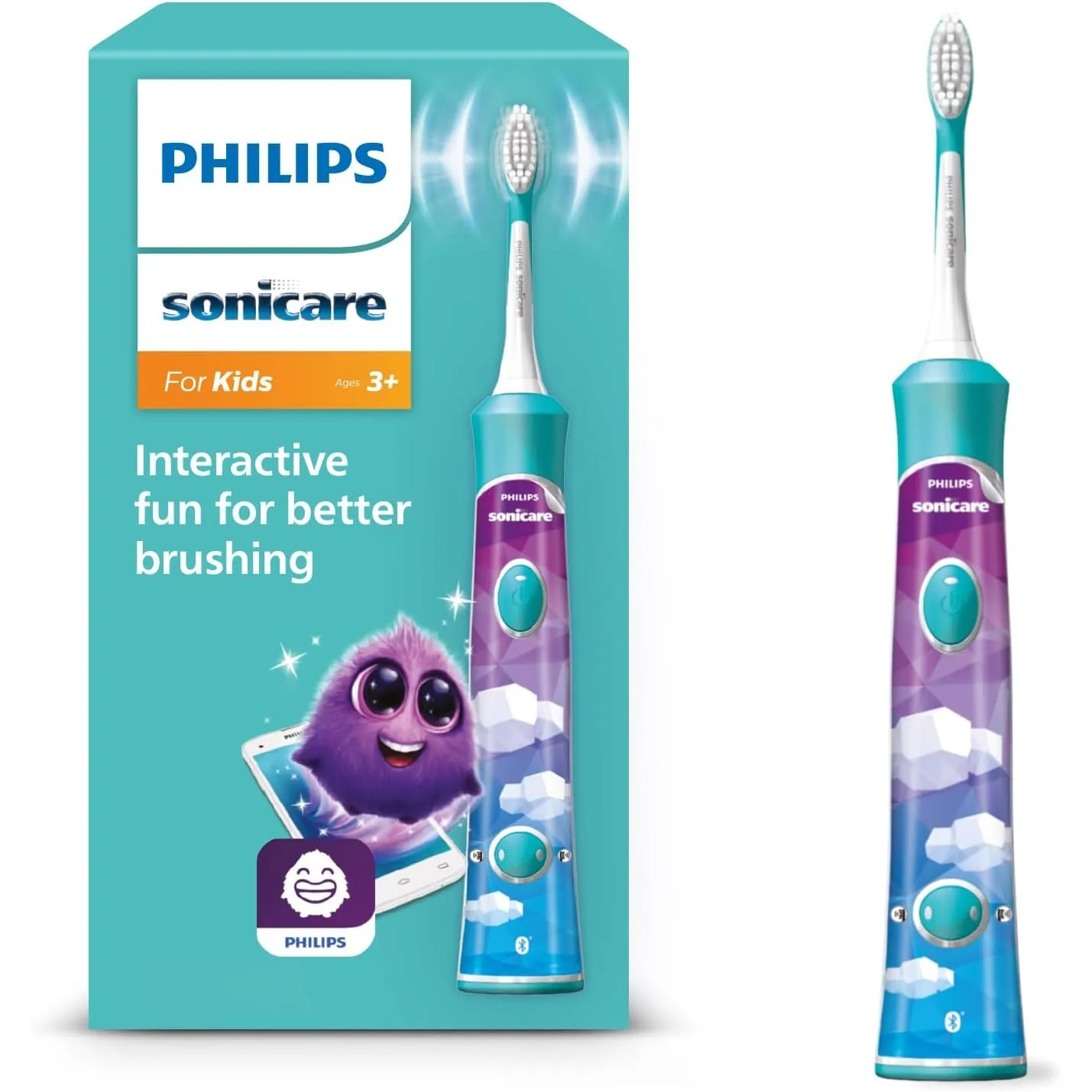 Philips Sonicare For Kids, elektrische Schallzahnbürste mit App, für Kinder ab 3 Jahren, mit SmarTimer und QuadPacer fü…
