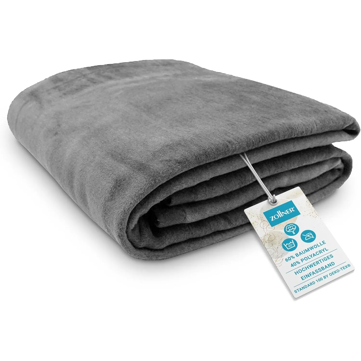 ZOLLNER Kuscheldecke flauschig in 220x240 cm - weiche und langlebige Sofadecke in grau - waschbar bis 40°C - Mischgeweb…