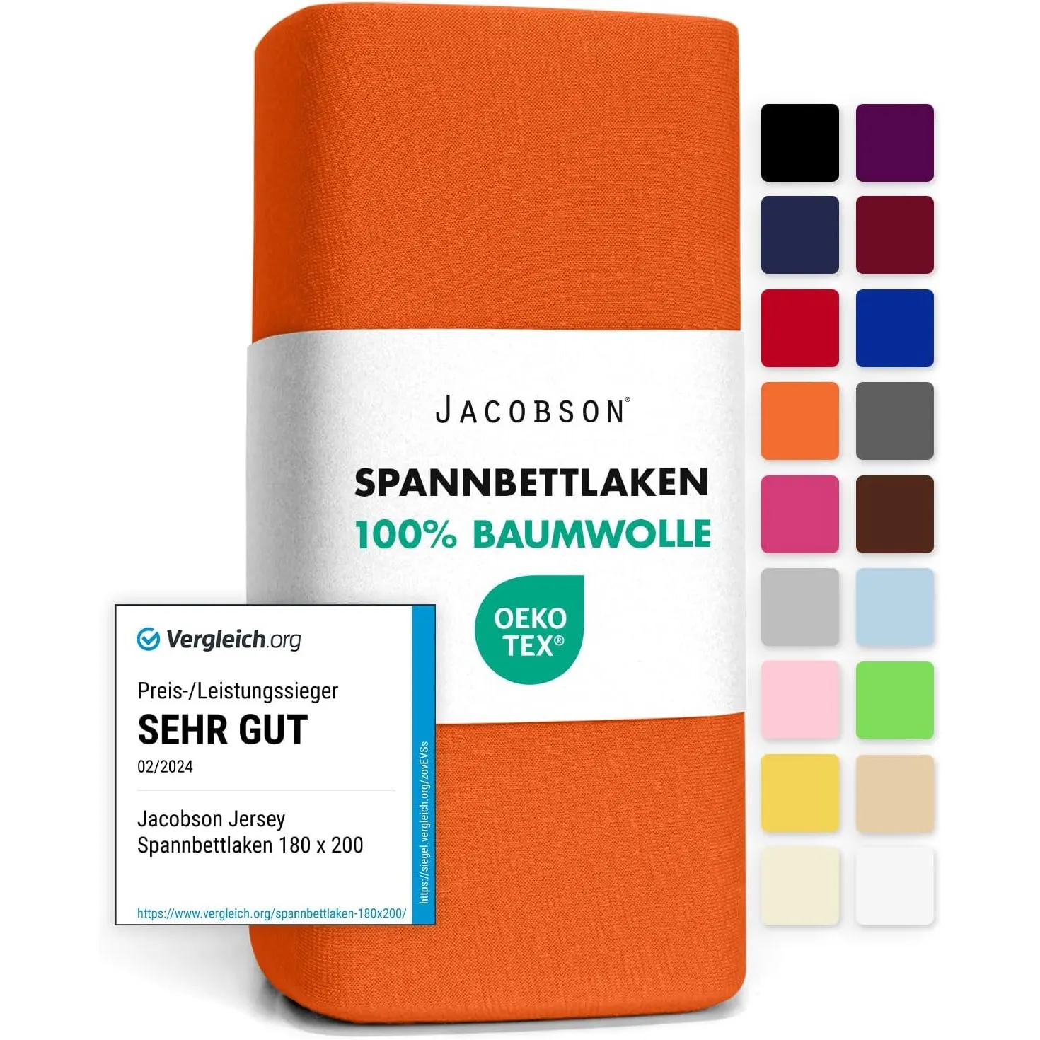 Jacobson Jersey Spannbettlaken Spannbetttuch Baumwolle Bettlaken (140x200-160x200 cm, Orange)