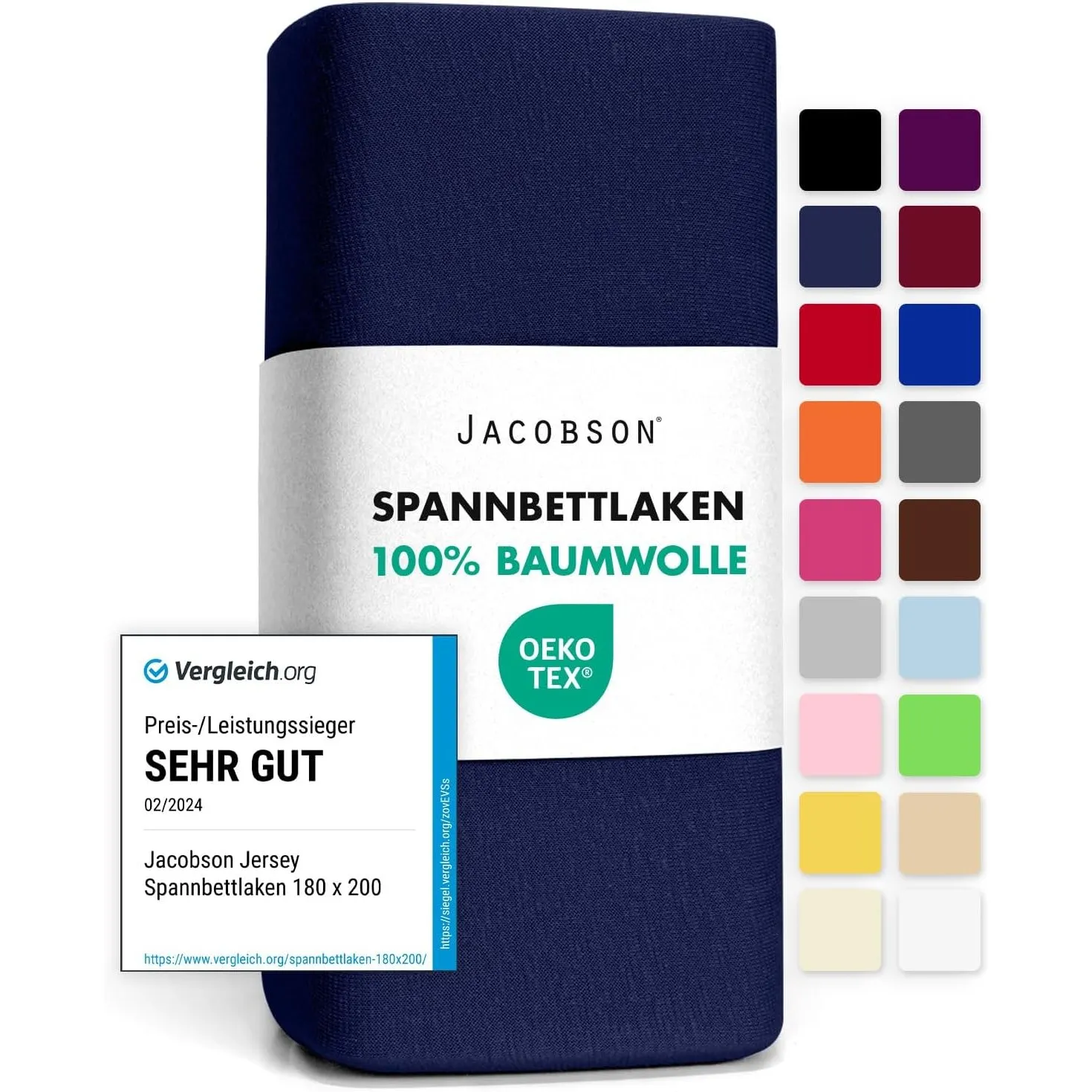 Jacobson Jersey Spannbettlaken Spannbetttuch Baumwolle Bettlaken (140x200-160x200 cm, Dunkelblau)