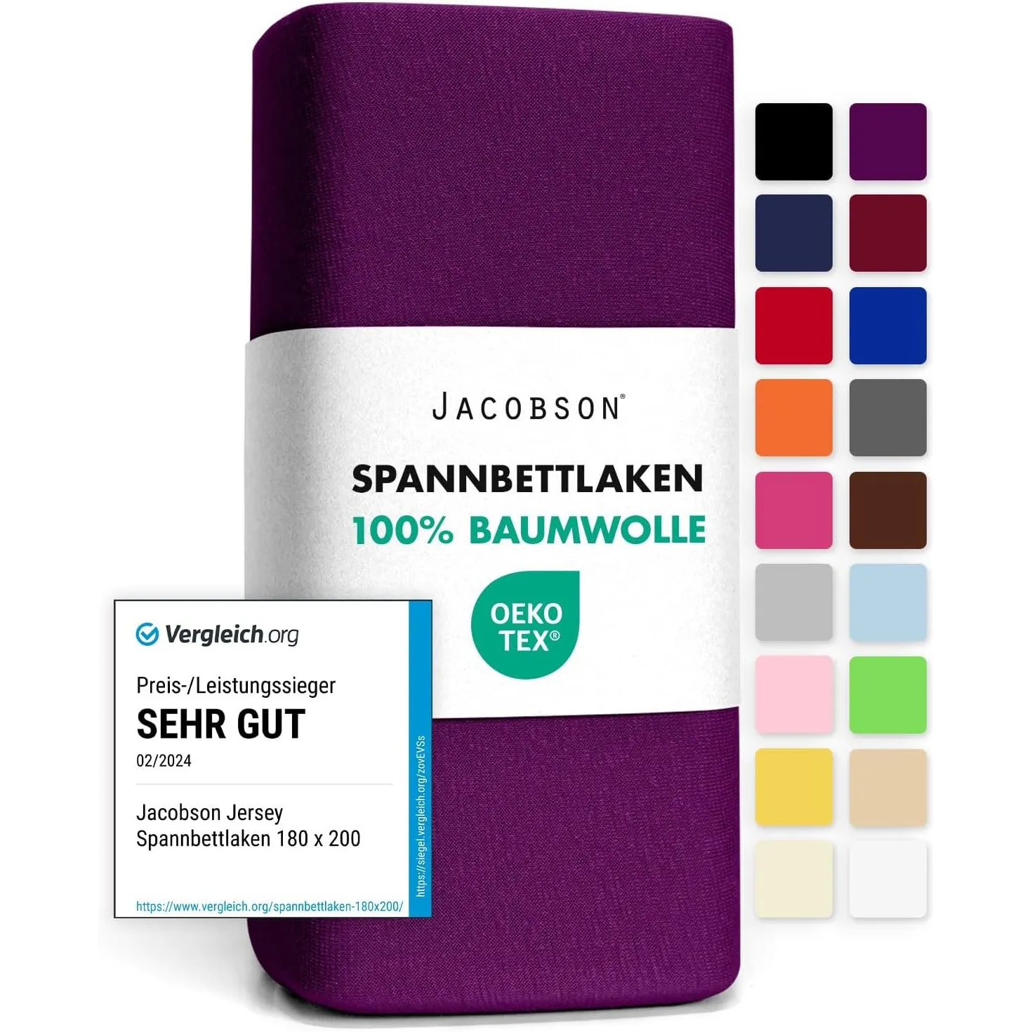 Jacobson Jersey Spannbettlaken Spannbetttuch Baumwolle Bettlaken (180x200-200x200 cm, Royal Lila)