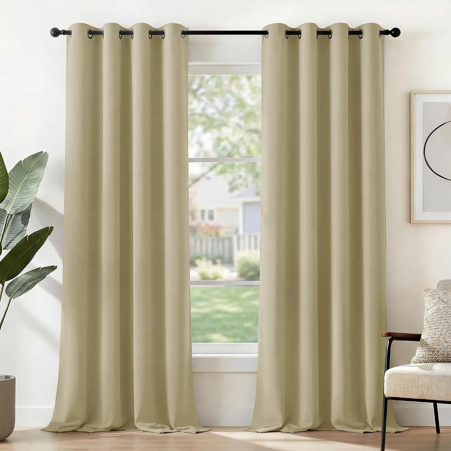 Deconovo Vorhang Blickdicht mit Ösen Übergardinen Thermovorhang Beige