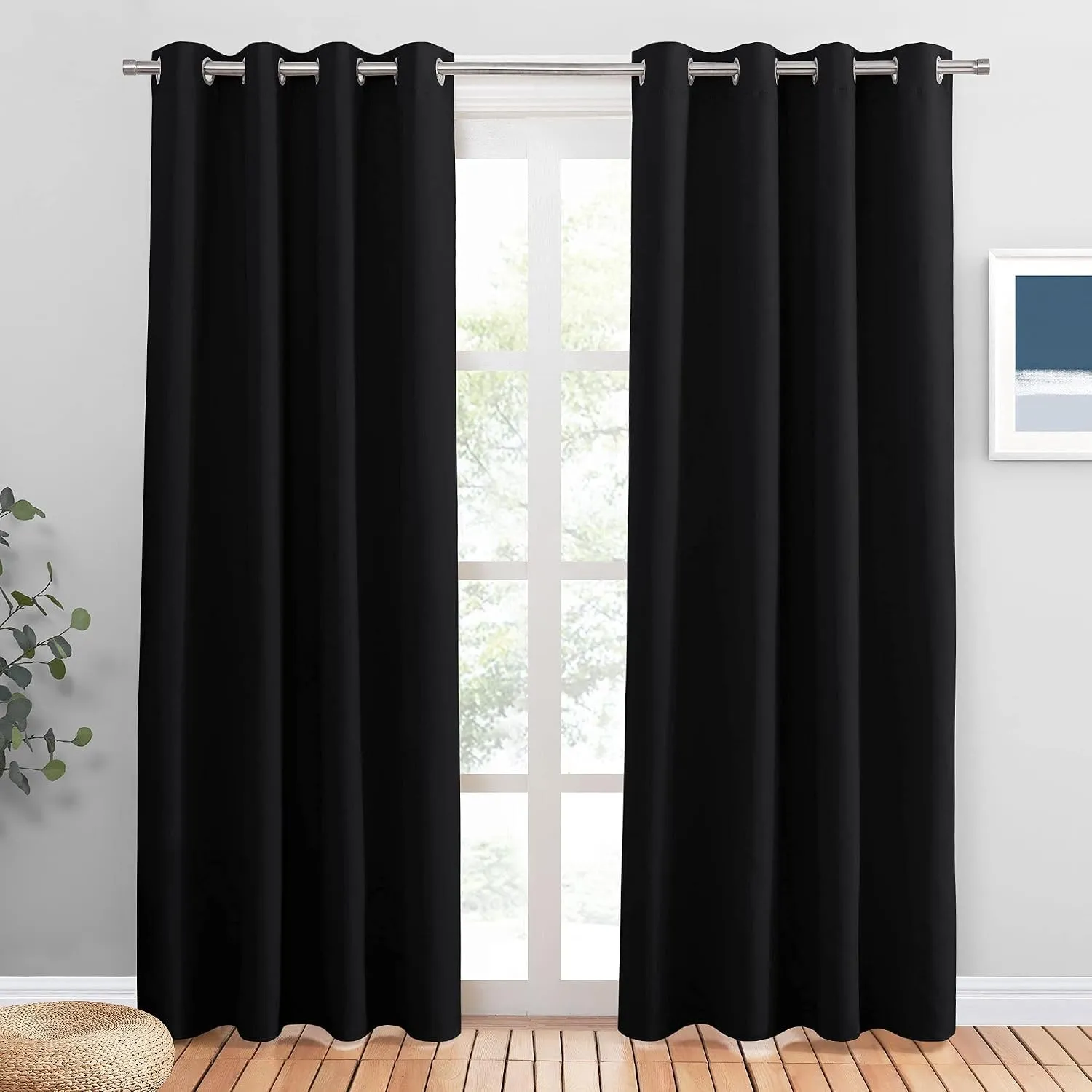 PONY DANCE Blickdichte Vorhänge mit Ösen Thermogardinen Hitzeschutz | 2er Set, H228 x B117 cm, Schwarz, Gardinen Verdun…