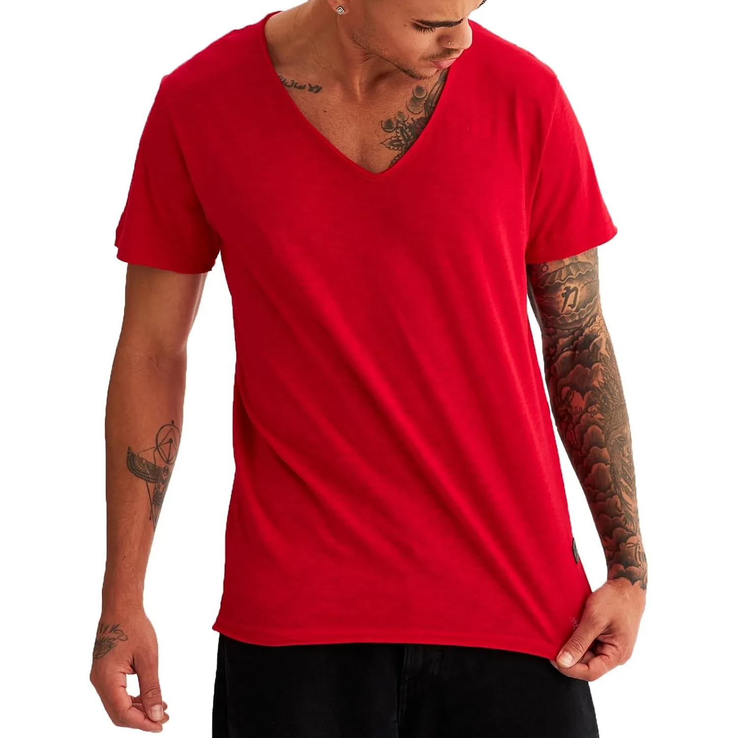 Leif Nelson Herren Sommer T-Shirt V-Ausschnitt Slim Fit Baumwolle-Anteil Moderner Männer T-Shirt V-Neck Hoodie-Sweatshi…