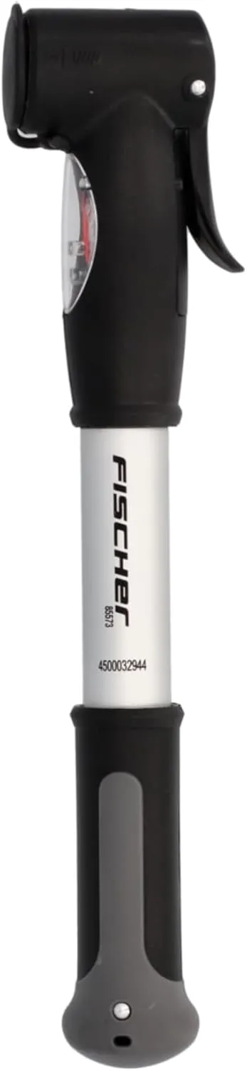 FISCHER Mini-Luftpumpe mit Manometer, Doppelhub-Technik, für alle Ventile (AV, DV, SV), Duokopf, aus Aluminium, extrem …