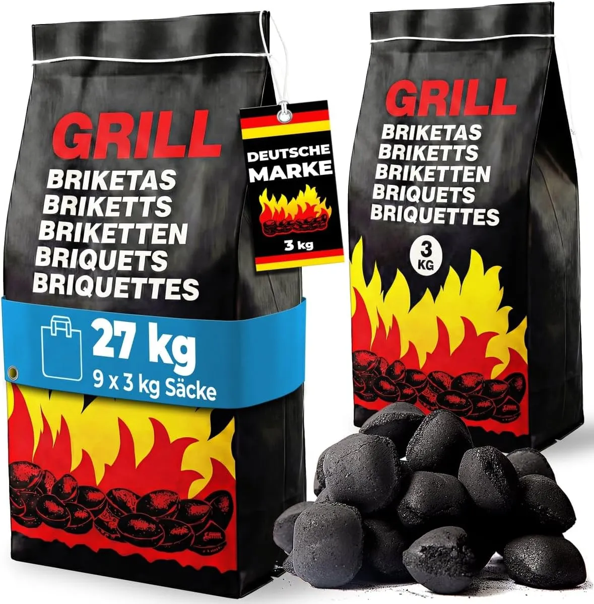 Deuba® 27 kg Grillbriketts 9 x 3 kg Holzkohle Grillkohle Holzkohlebriketts Holzkohlegrill Grill Brikett Kohle