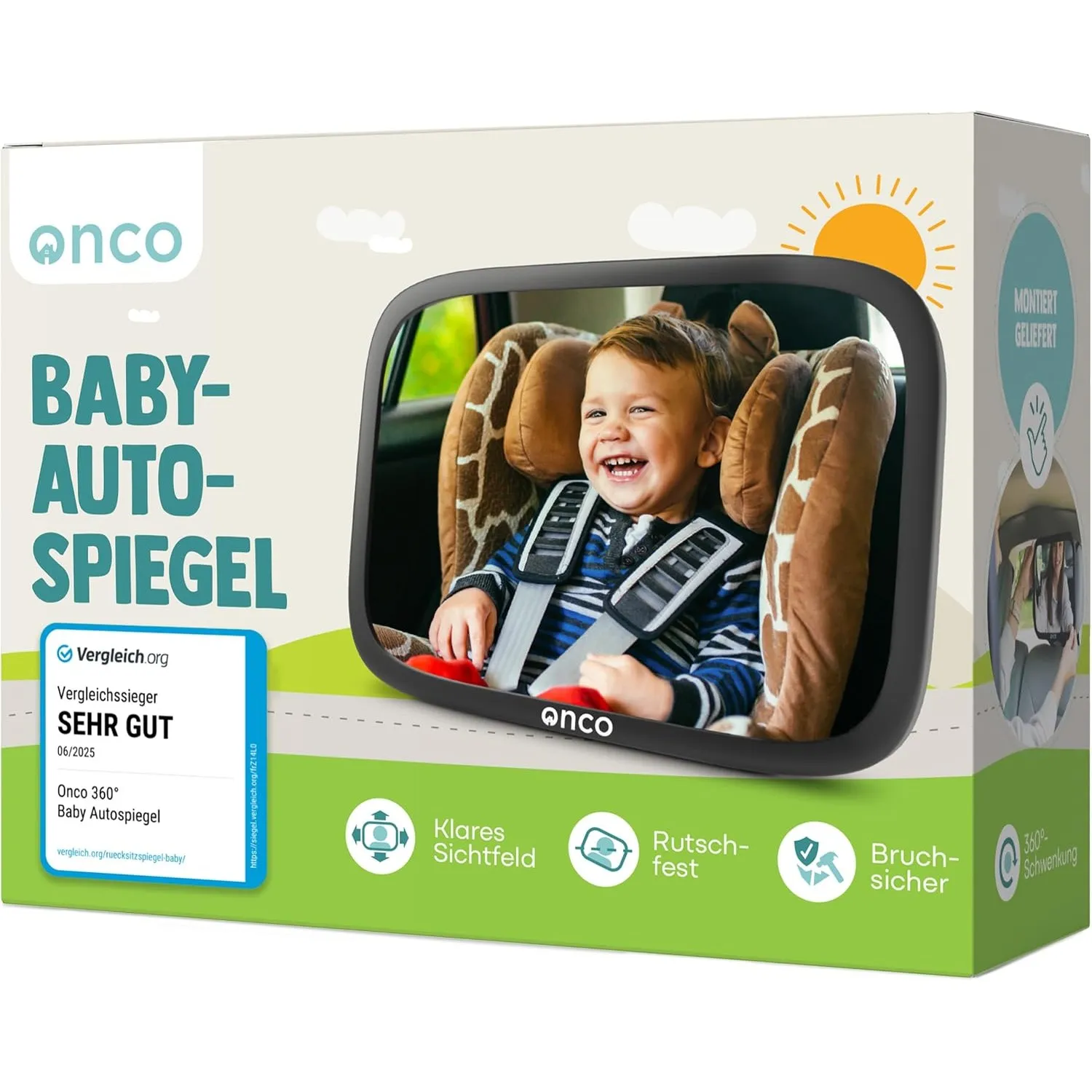 Onco Baby Autospiegel für den Rücksitz - 360° Drehbar, Vergleichssieger