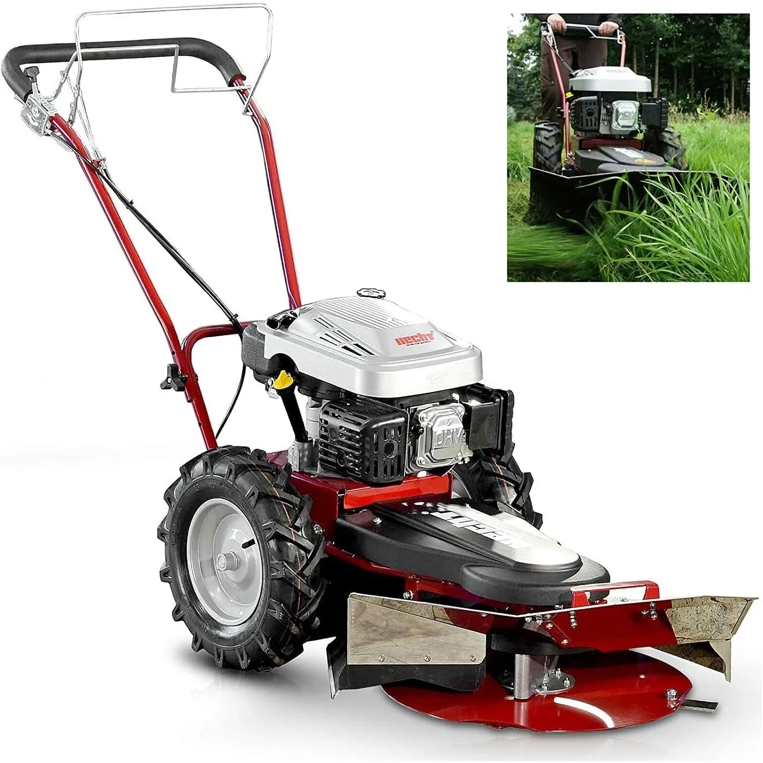 HECHT Benzin-Kreiselmäher 5060 Wiesen-Mäher Kreisel Rasenmäher Rund-Sichel-Mäher (Motorleistung: 4,4 kW (6 PS) Messersc…