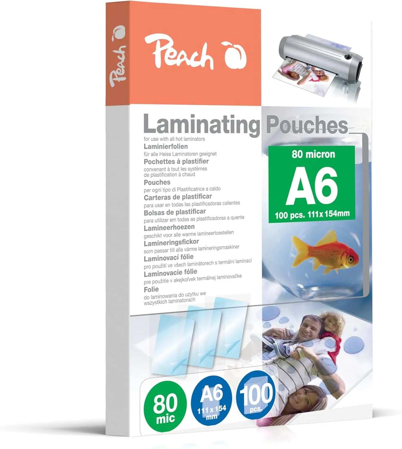 Peach Laminierfolien A6-80 mic - 100 pouches - glänzend - Premiumqualität für beste Laminierergebnisse - kompatibel mit…