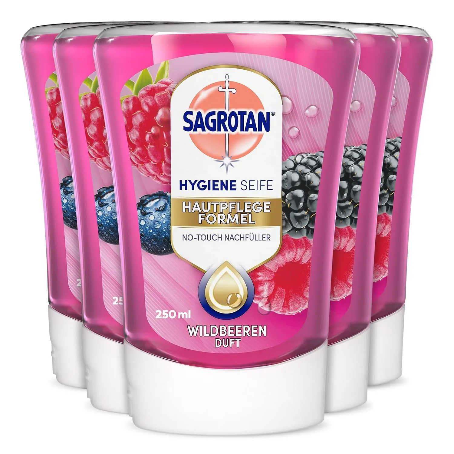 Sagrotan No-Touch Nachfüller Wildbeeren – Für den automatischen Seifenspender – 5 x 250 ml Handseife