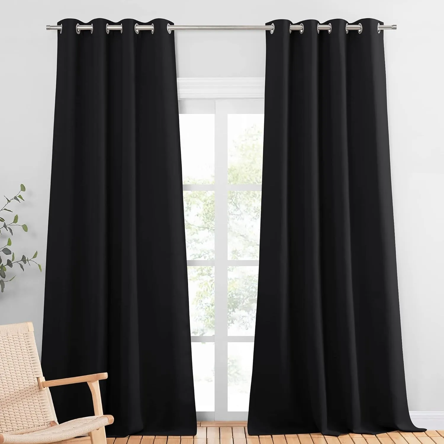 PONY DANCE Abdunkelnde Vorhänge Schlafzimmer Thermo Gardinen Hitzeschutz | 2er Set, H245 x B140 cm, Schwarz, Verdunkelu…