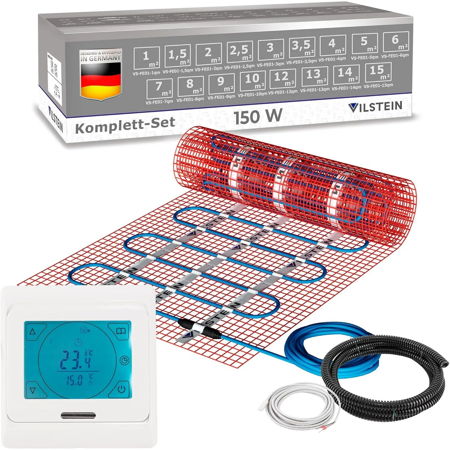 VILSTEIN Elektrische Fußbodenheizung 150W/m² - Bodenheizung Elektrisch geeignet für Laminat, Fliesen & mehr - Elektro F…