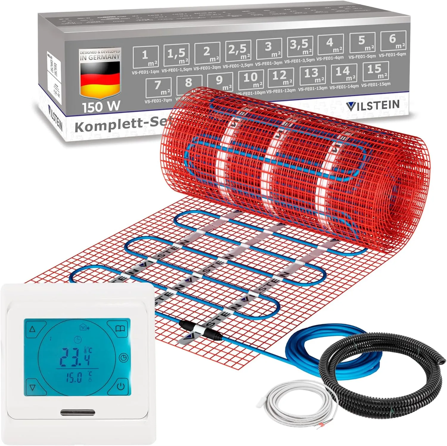 VILSTEIN® Elektrische Fußbodenheizung [150W/m²] - Bodenheizung Elektrisch geeignet für Laminat, Fliesen & mehr - Elektr…