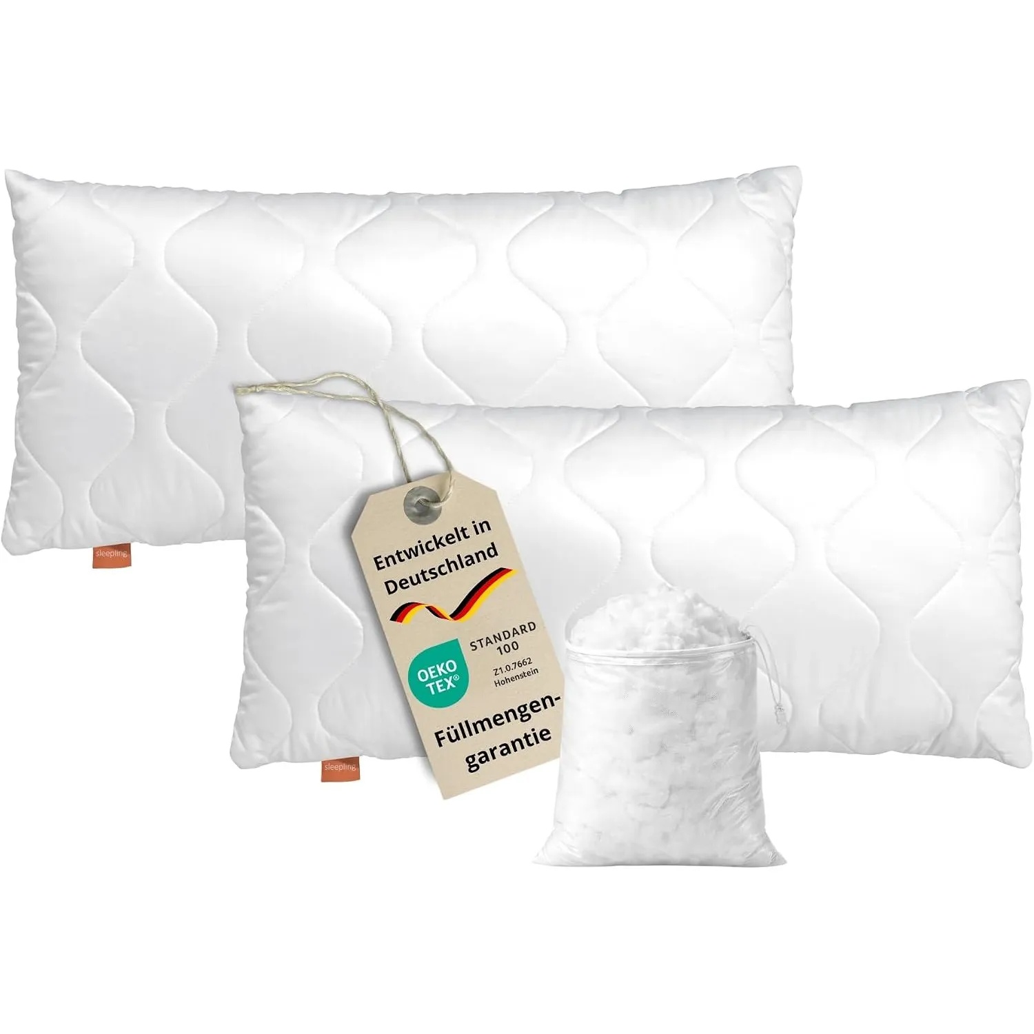 sleepling Kopfkissen 40x80 cm 2er Set , Allergiker Kissen, Komfort 100