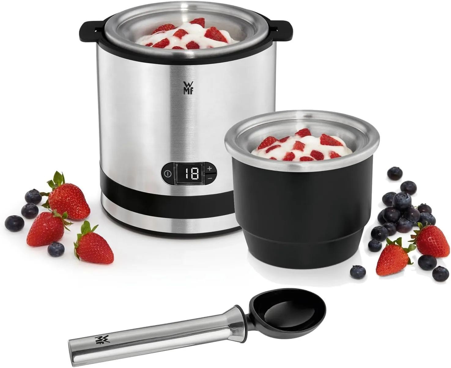 WMF Küchenminis 3in1 Eismaschine, für Frozen Joghurt, Sorbet und Eiscreme, Gefrierbehälter 300 ml, Eisportionierer, 30-…