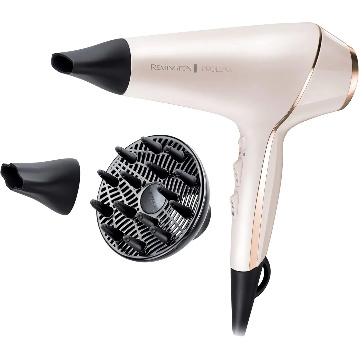 Remington Haartrockner Profi Ionen PROluxe (2400W, 150km/h, 3 Stylingaufsätze, OPTIheat-Technologie für lang anhaltende…