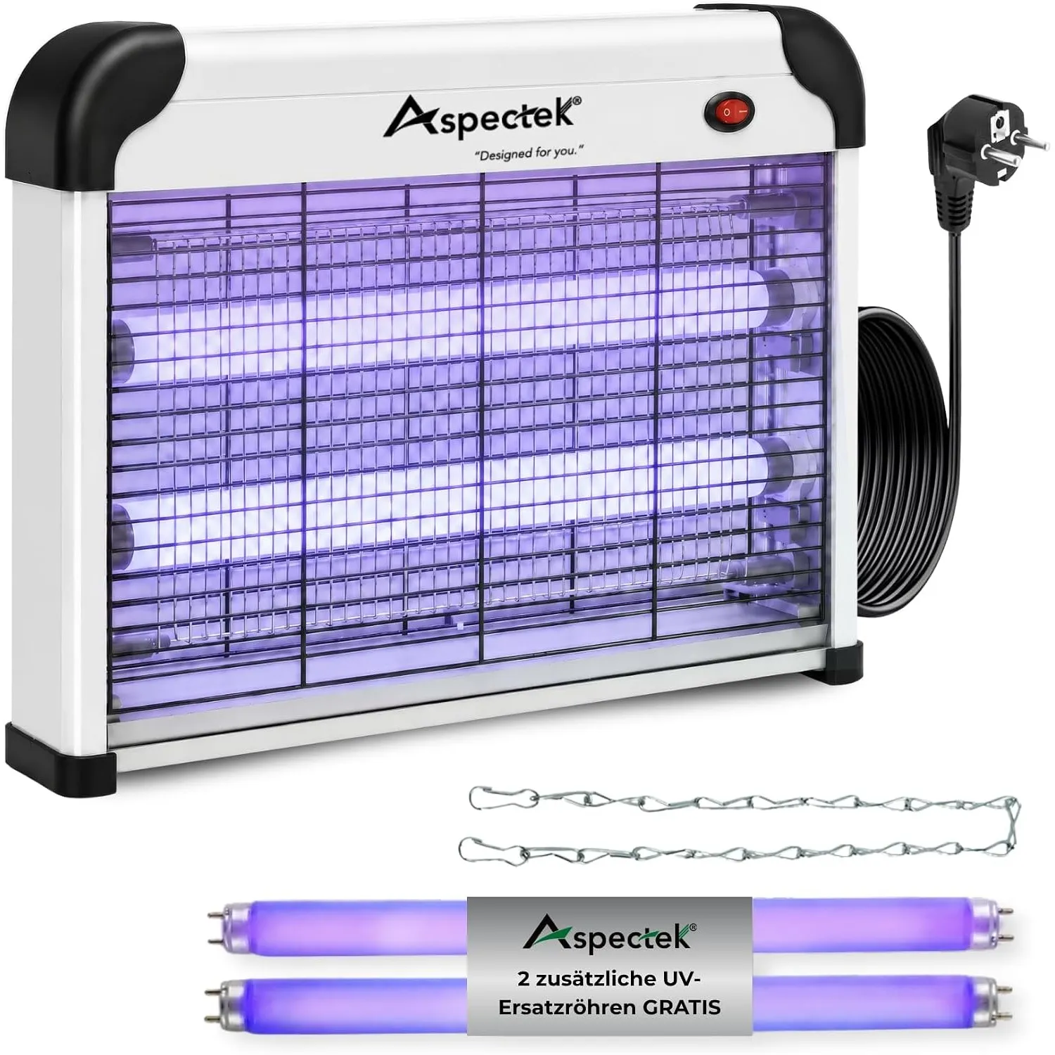 ASPECTEK Elektrischer Insektenvernichter 20W 2800V – UV Mückenfalle & Fliegenfalle für Innen, Insektenlampe gegen Mücke…