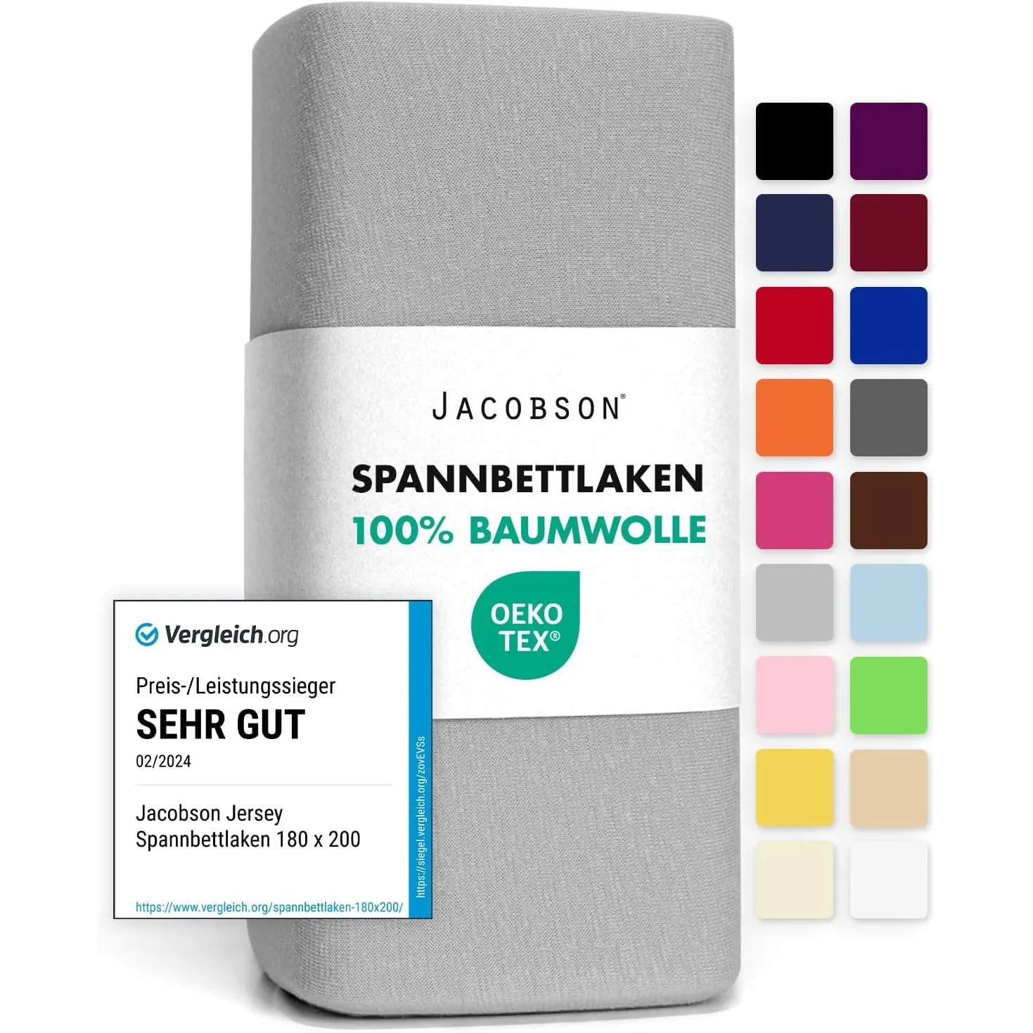Jacobson Jersey Spannbettlaken Spannbetttuch Baumwolle Bettlaken (140x200-160x200 cm, Grau)