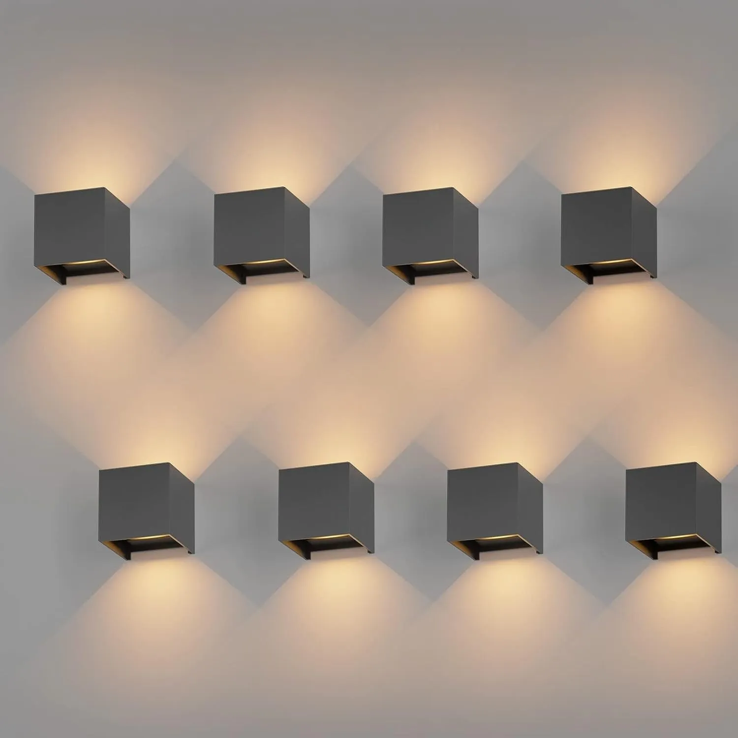 K-Bright 8PCS Außenlampe Auf und ab Einstellbarer Lichtstrahl, Dunkelgrau | Wasserdicht IP65, 12W 3000K Wandleuchten In…