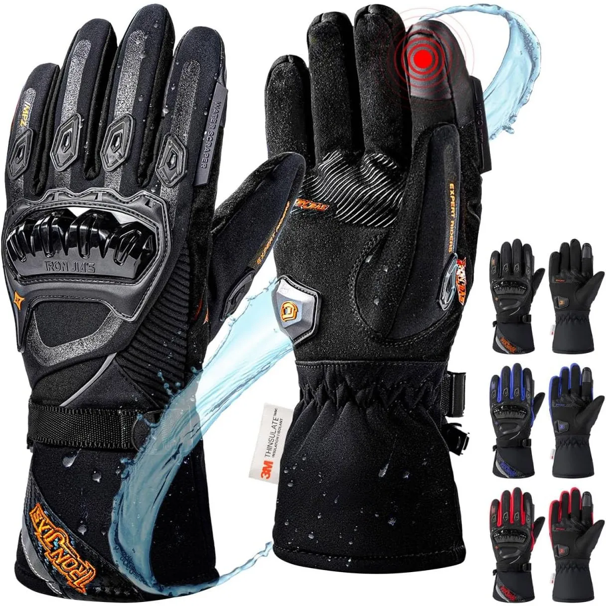 IRON JIA'S Winter Motorradhandschuhe, Wasserdicht Winddicht Level 1 KP Leicht und Warm Touchscreen Handschuhe für Motor…