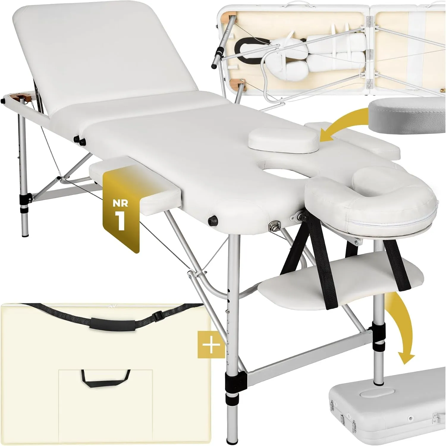 tectake Massageliege 3 Zonen, Massagetisch, Massageliege klappbar, höhenverstellbare Aluminium Massageliege, Massagebet…