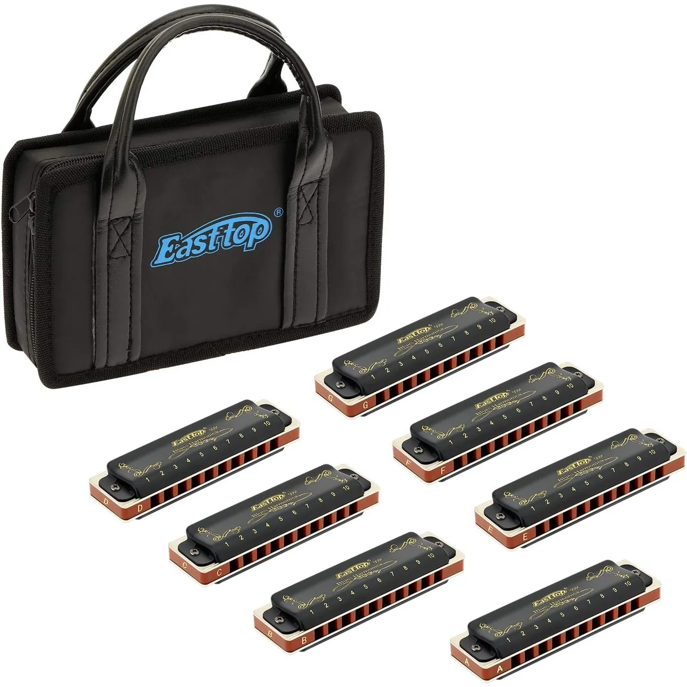East Top Mundharmonikaset mit 7 Tasten,10 Hole T008K Professional Diatonic Blues Harmonica Mundharmonikaset mit 7 Taste…