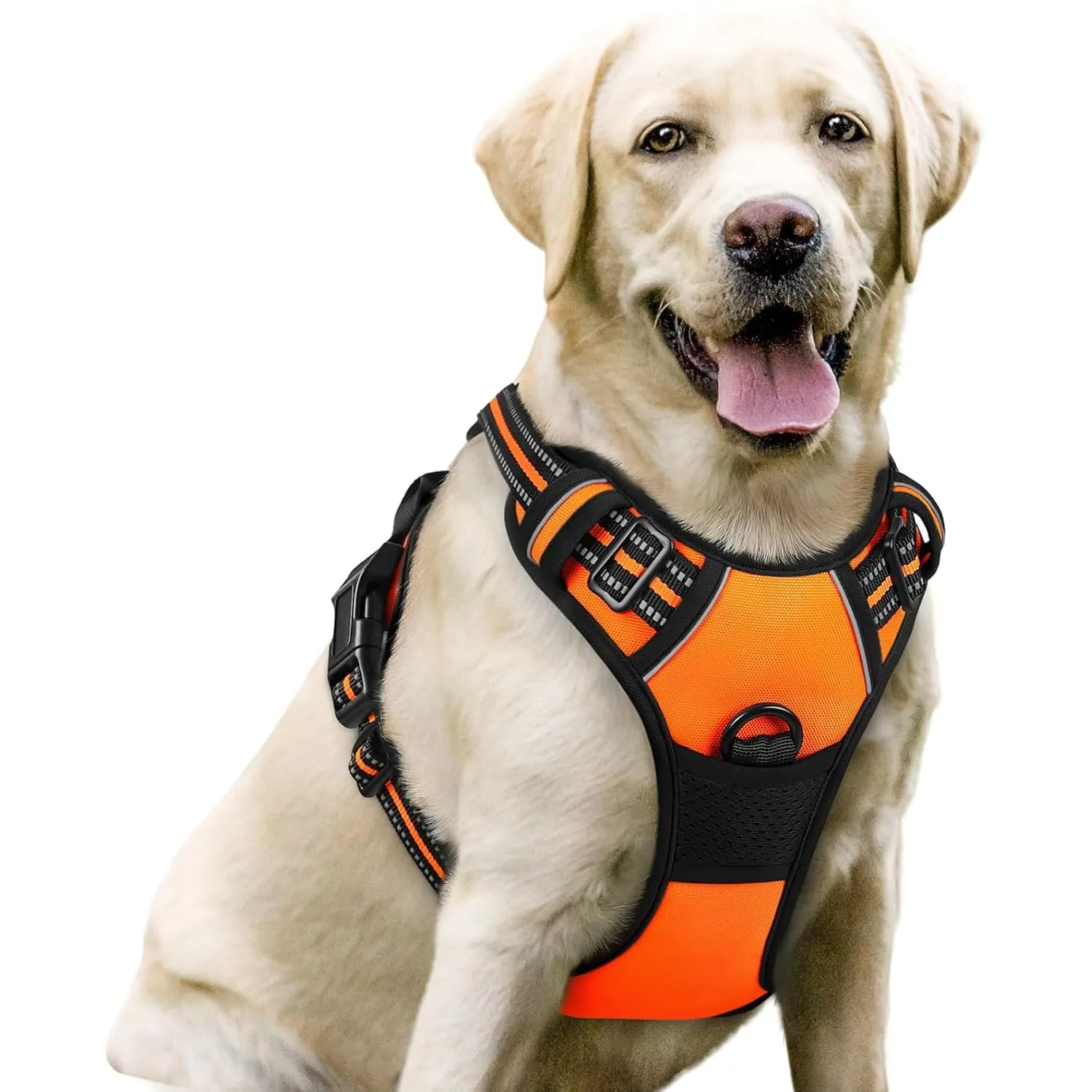 rabbitgoo Hundegeschirr Grosse Hunde Anti Zug mit Griff, L, Orange | No Pull & Individuell Anpassbar, Atmungsaktiv Gepo…