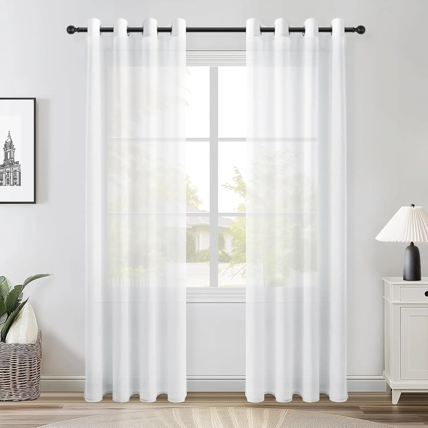Topfinel Gardinen Wohnzimmer Stores Gardinen mit Ösen Weiß Voile Vorhang Halbtransparent Moderne Leinenoptik Vorhänge K…