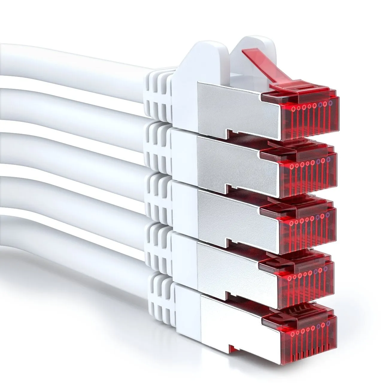 deleyCON 2m CAT6 Patchkabel RJ45 S/FTP PIMF, 5 Stück - Weiß