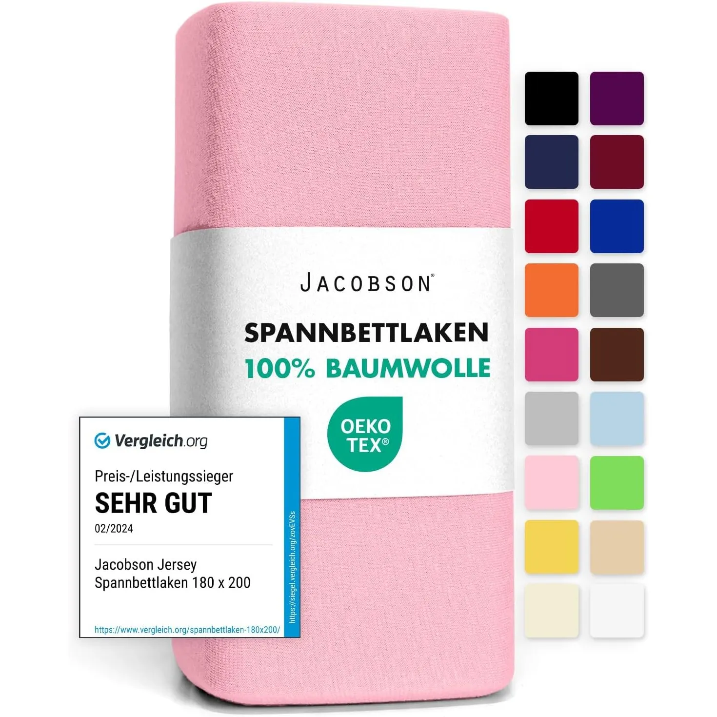 Jacobson Jersey Spannbettlaken Spannbetttuch Baumwolle Bettlaken (120x200-130x200 cm, Rosa)