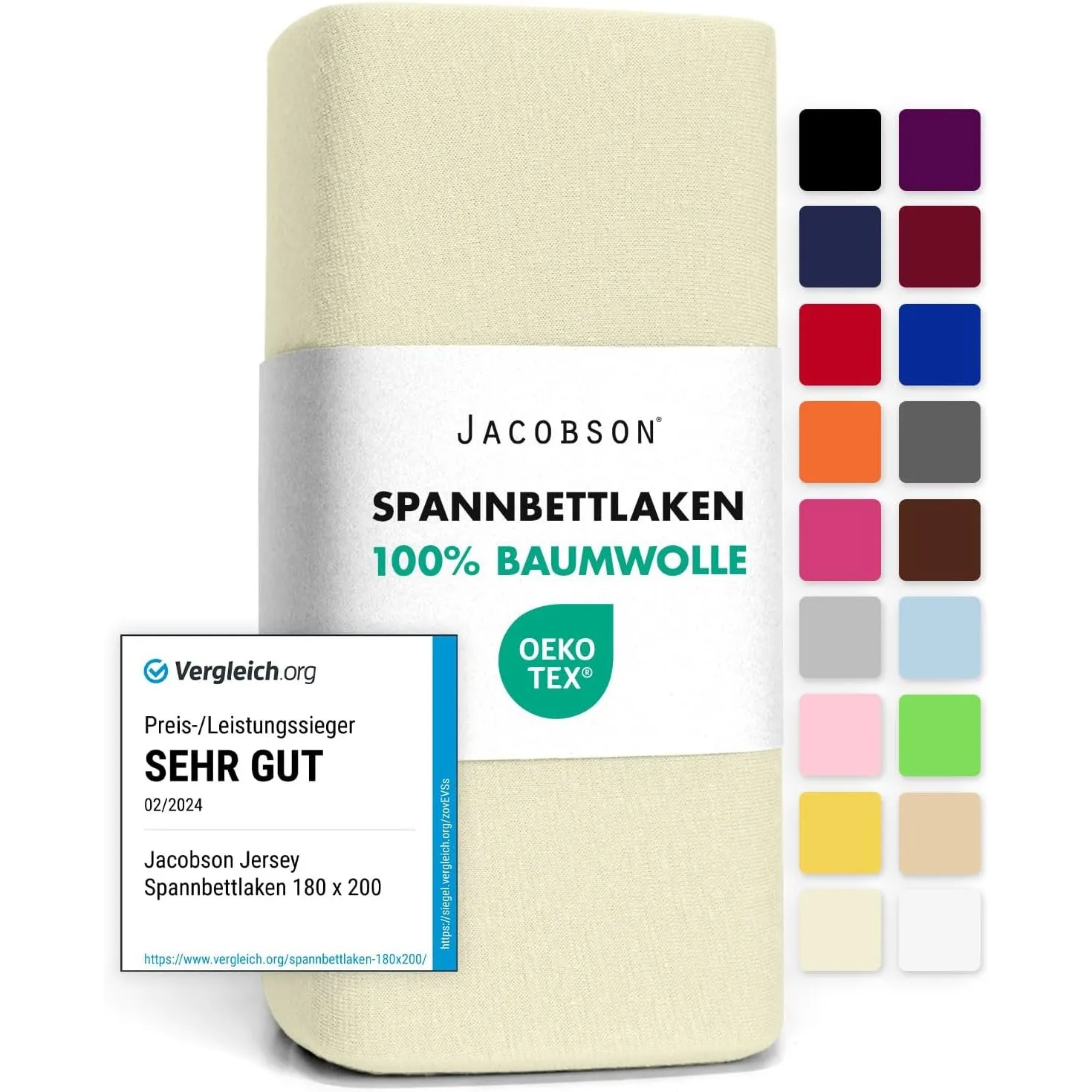 Jacobson Jersey Spannbettlaken Spannbetttuch Baumwolle Bettlaken (90x200-100x200 cm, Natur)
